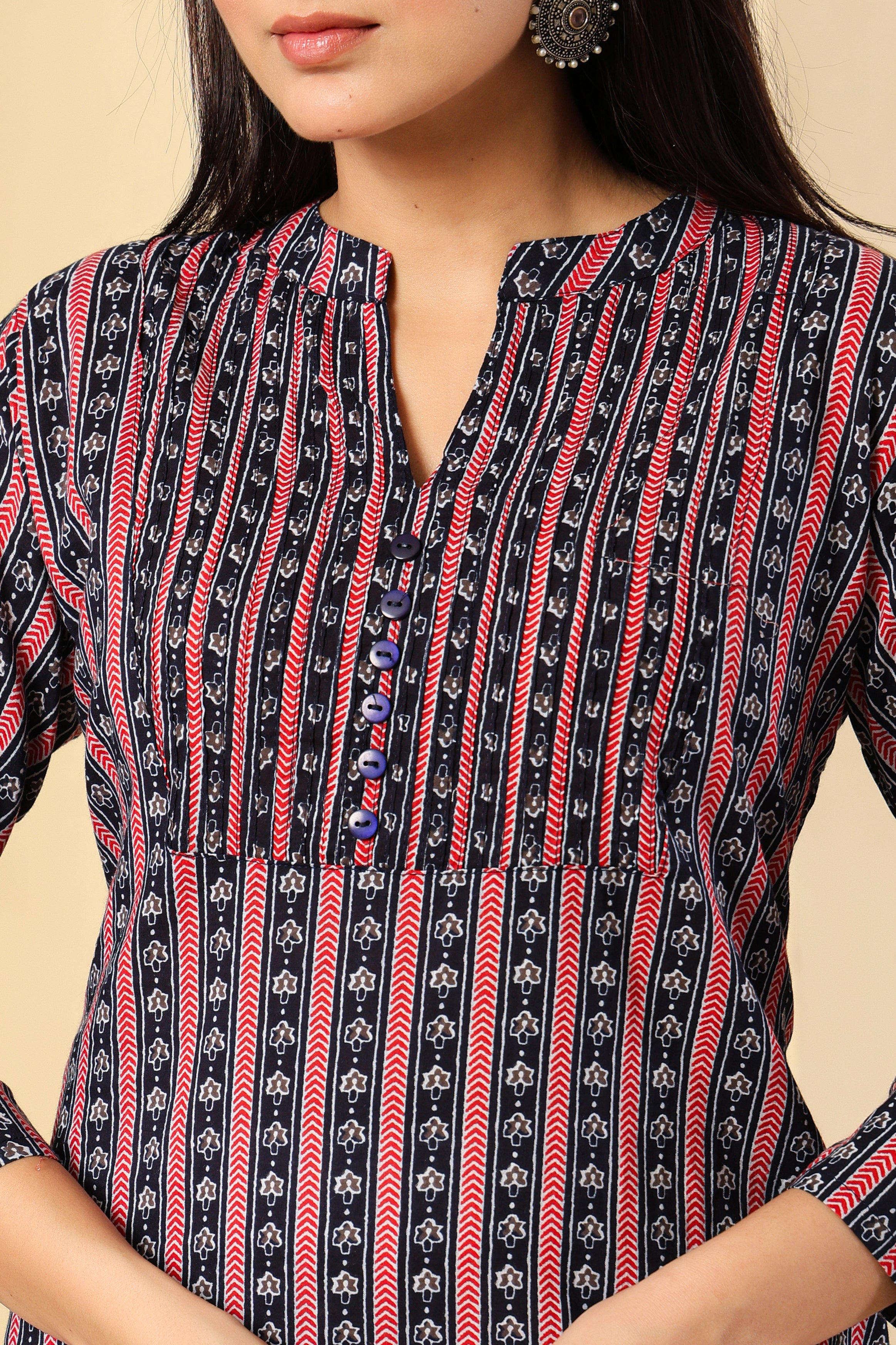 Black & Pink Striped Cotton Kurti