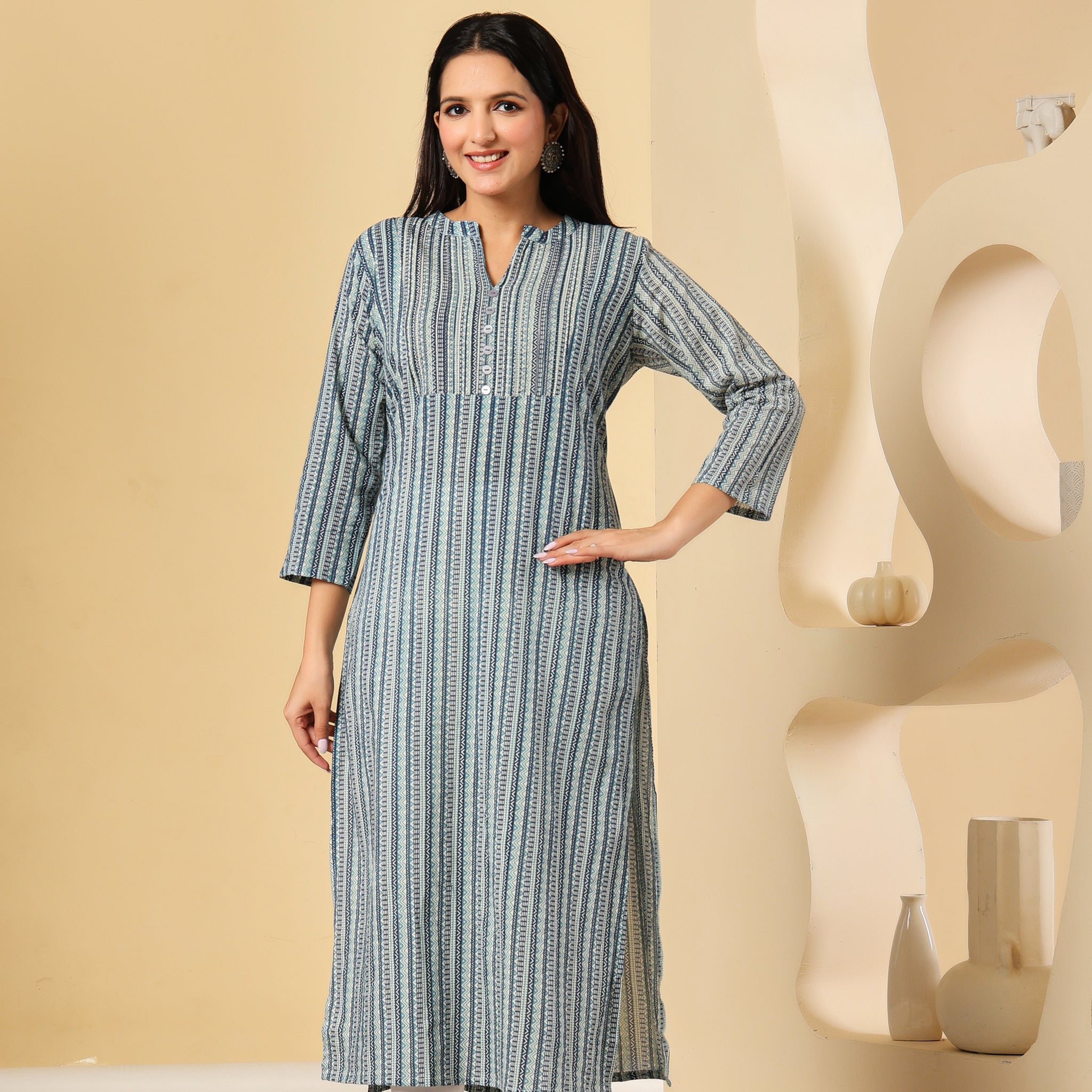 Blue Striped Cotton Kurti
