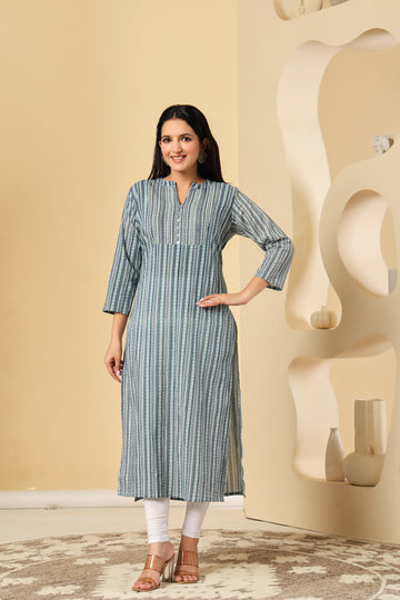 Blue Striped Cotton Kurti