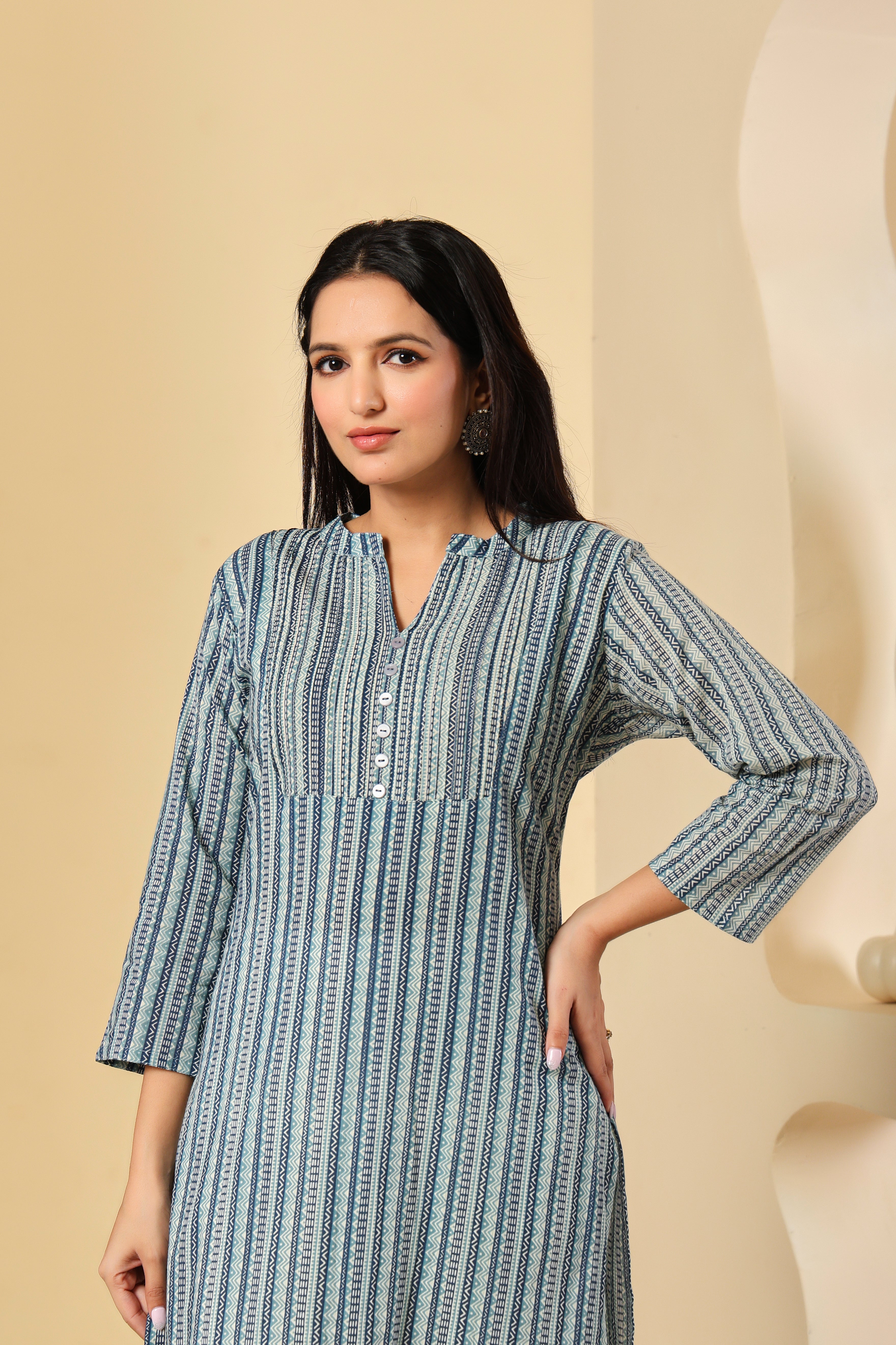 Blue Striped Cotton Kurti