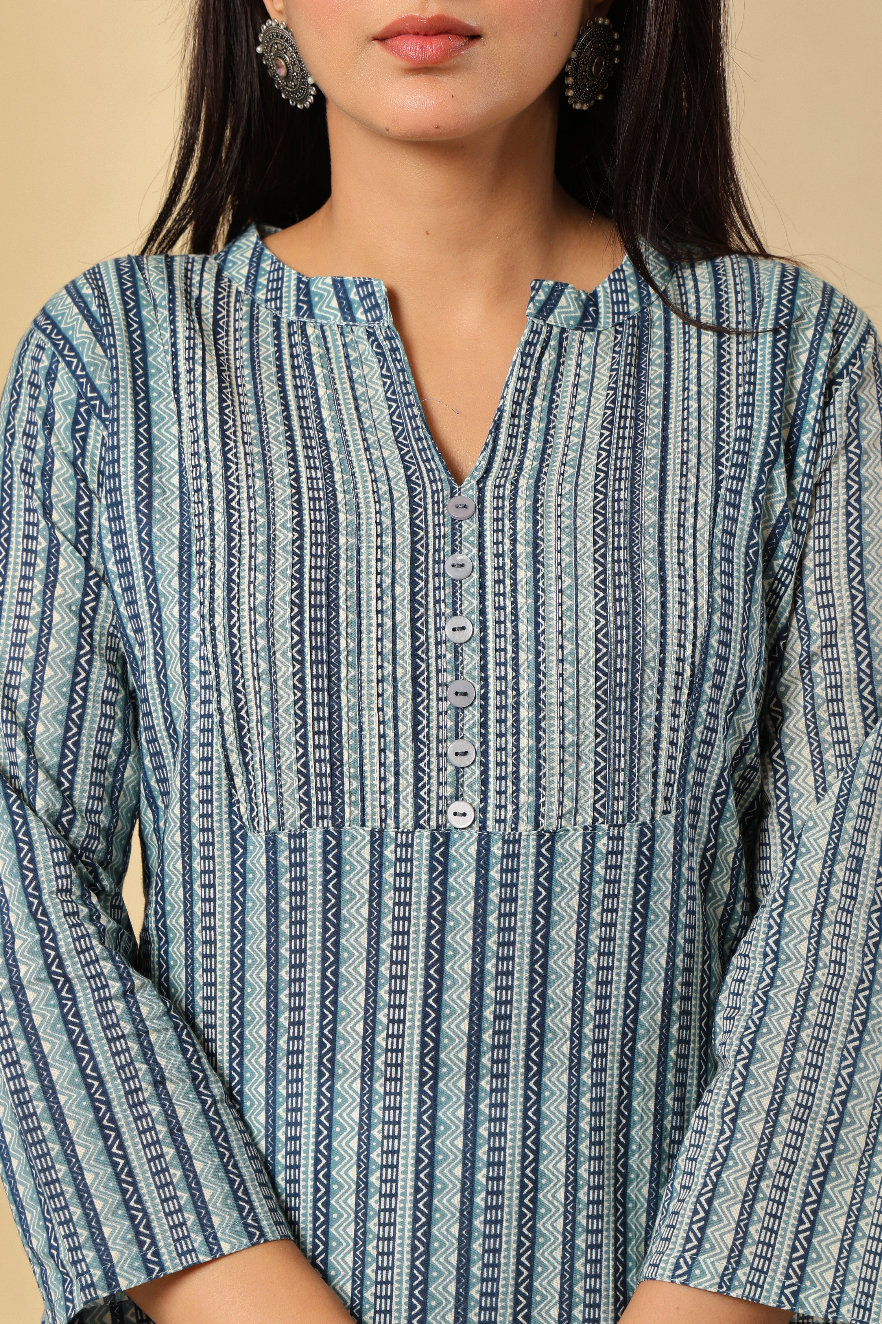 Blue Striped Cotton Kurti