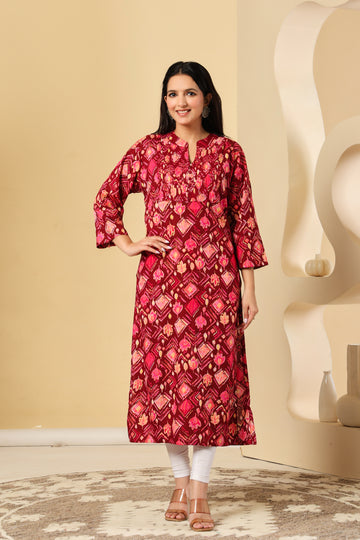 Maroon Printed Cotton Kurti