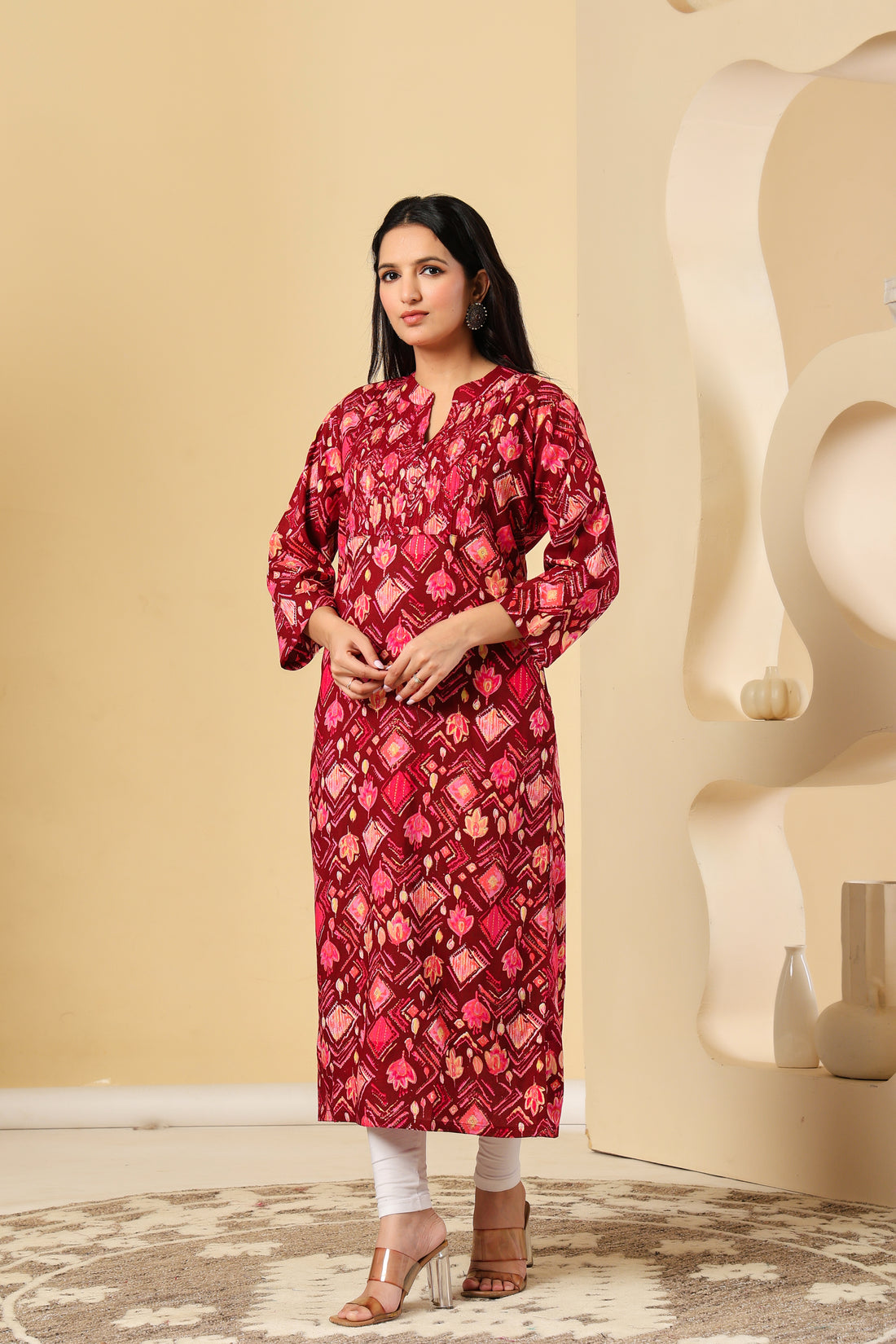 Maroon Printed Cotton Kurti