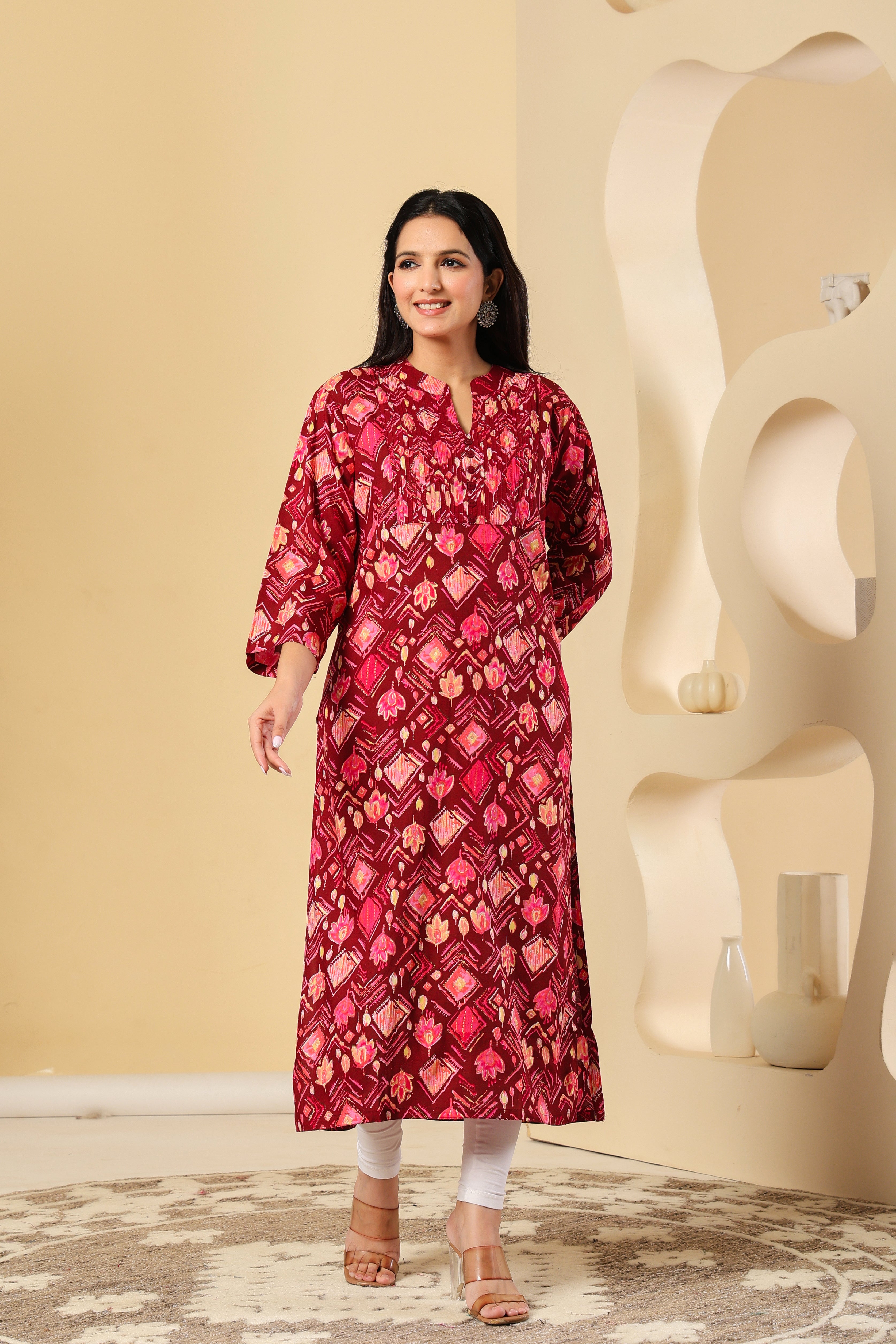 Maroon Printed Cotton Kurti
