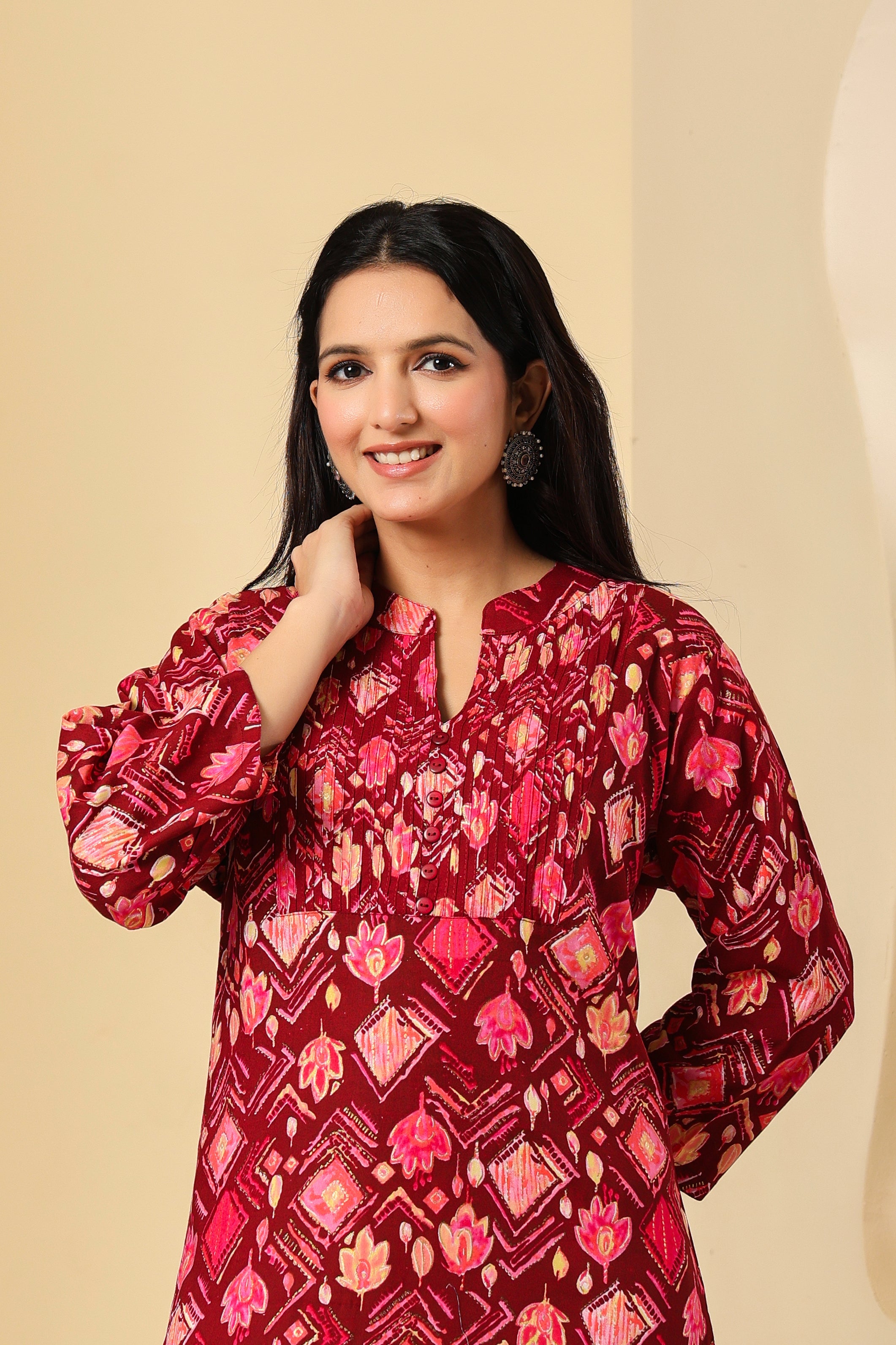 Maroon Printed Cotton Kurti