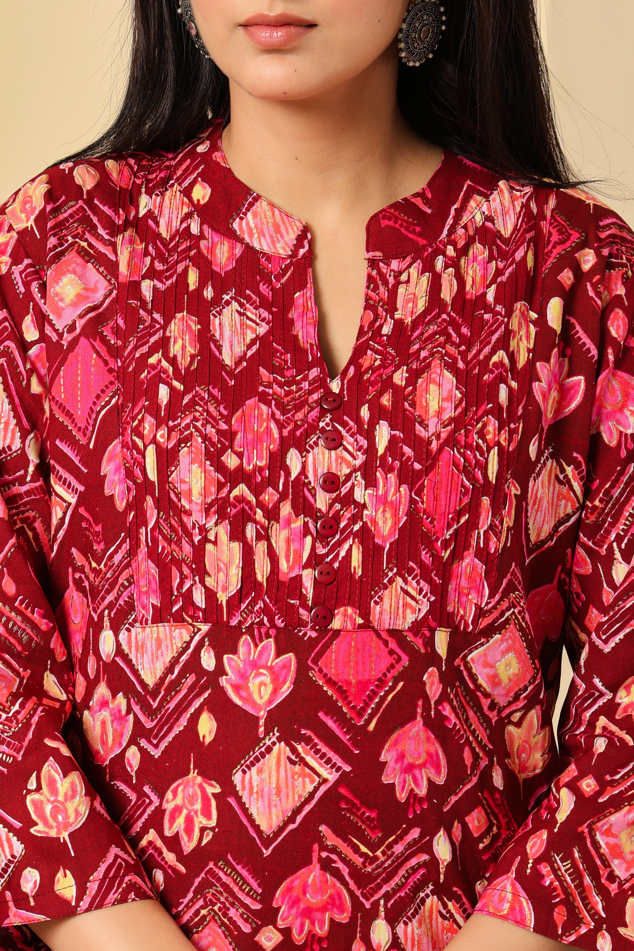 Maroon Printed Cotton Kurti