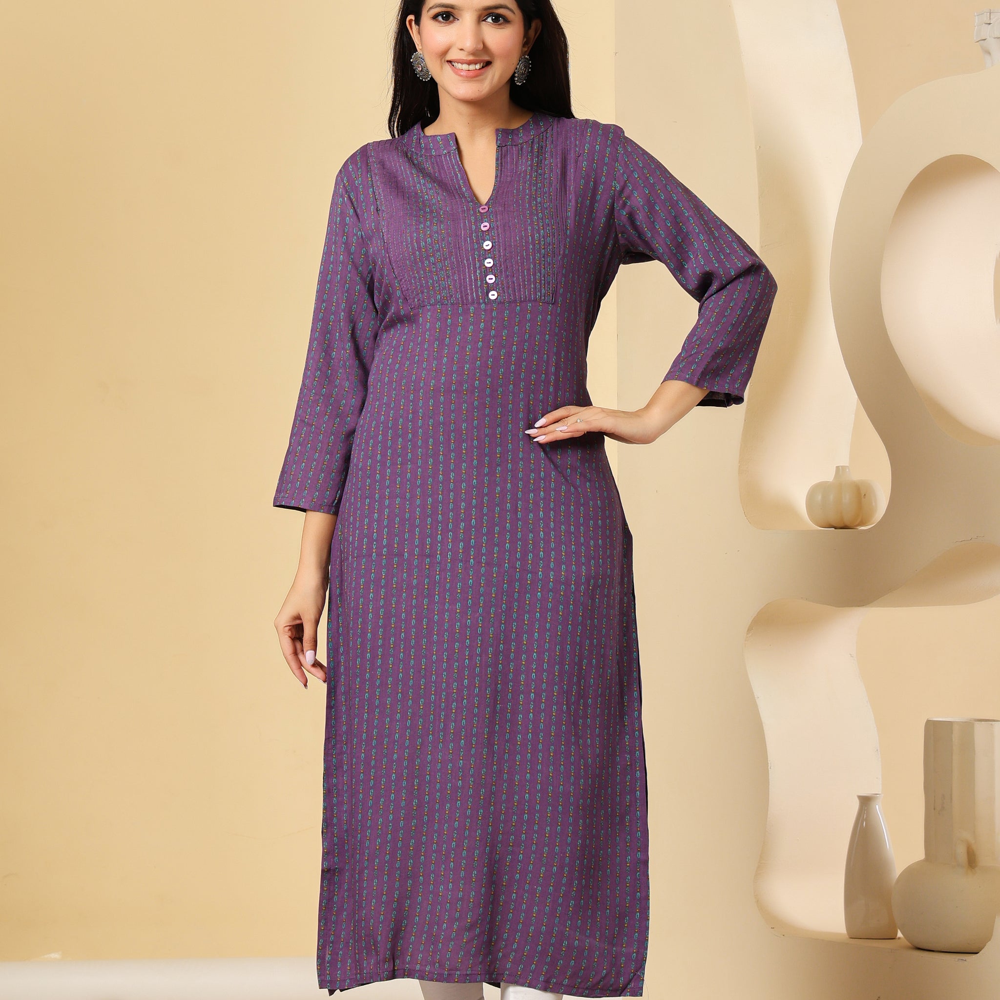 Elegant Purple Cotton Kurti with Minimal Stripes