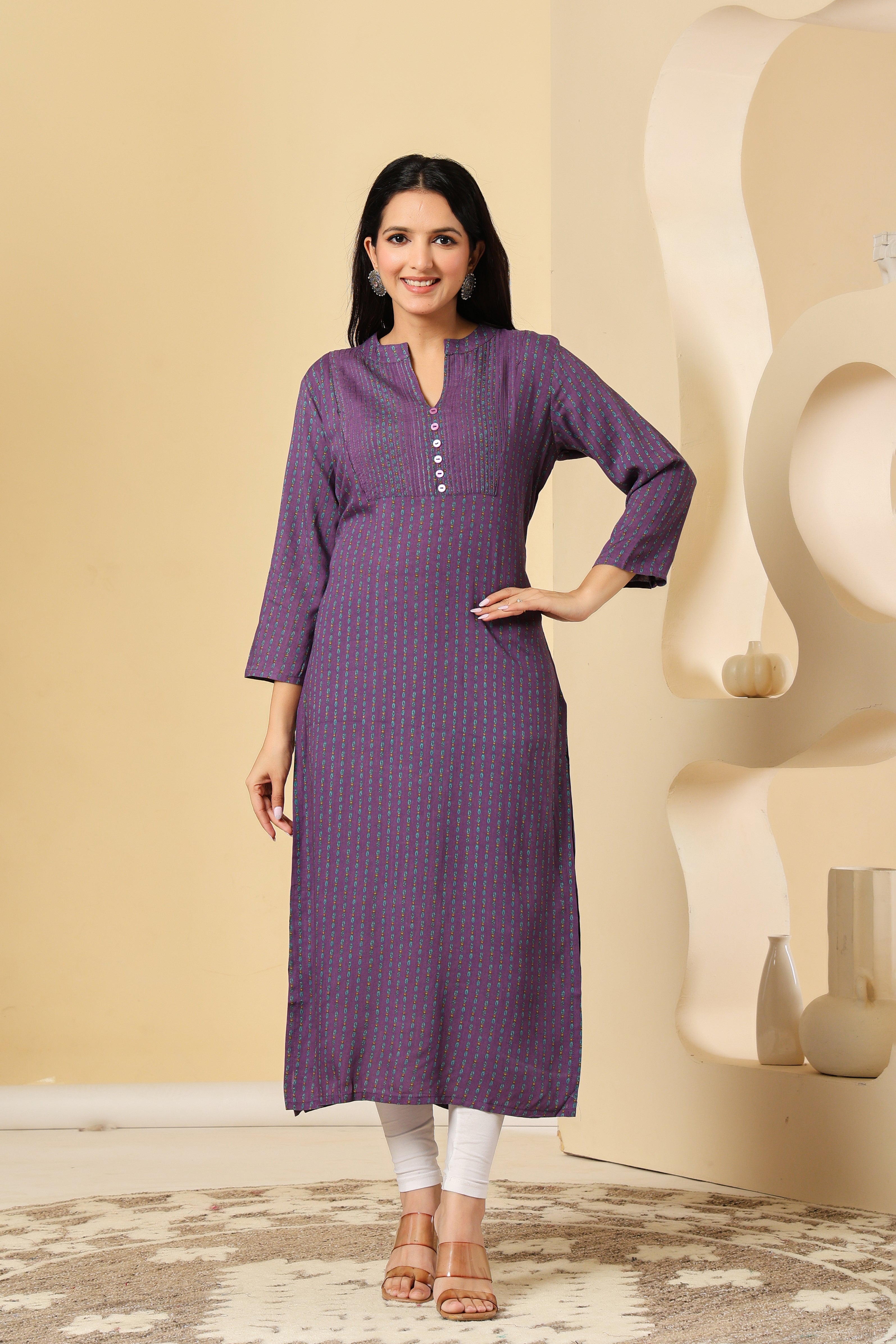Elegant Purple Cotton Kurti with Minimal Stripes
