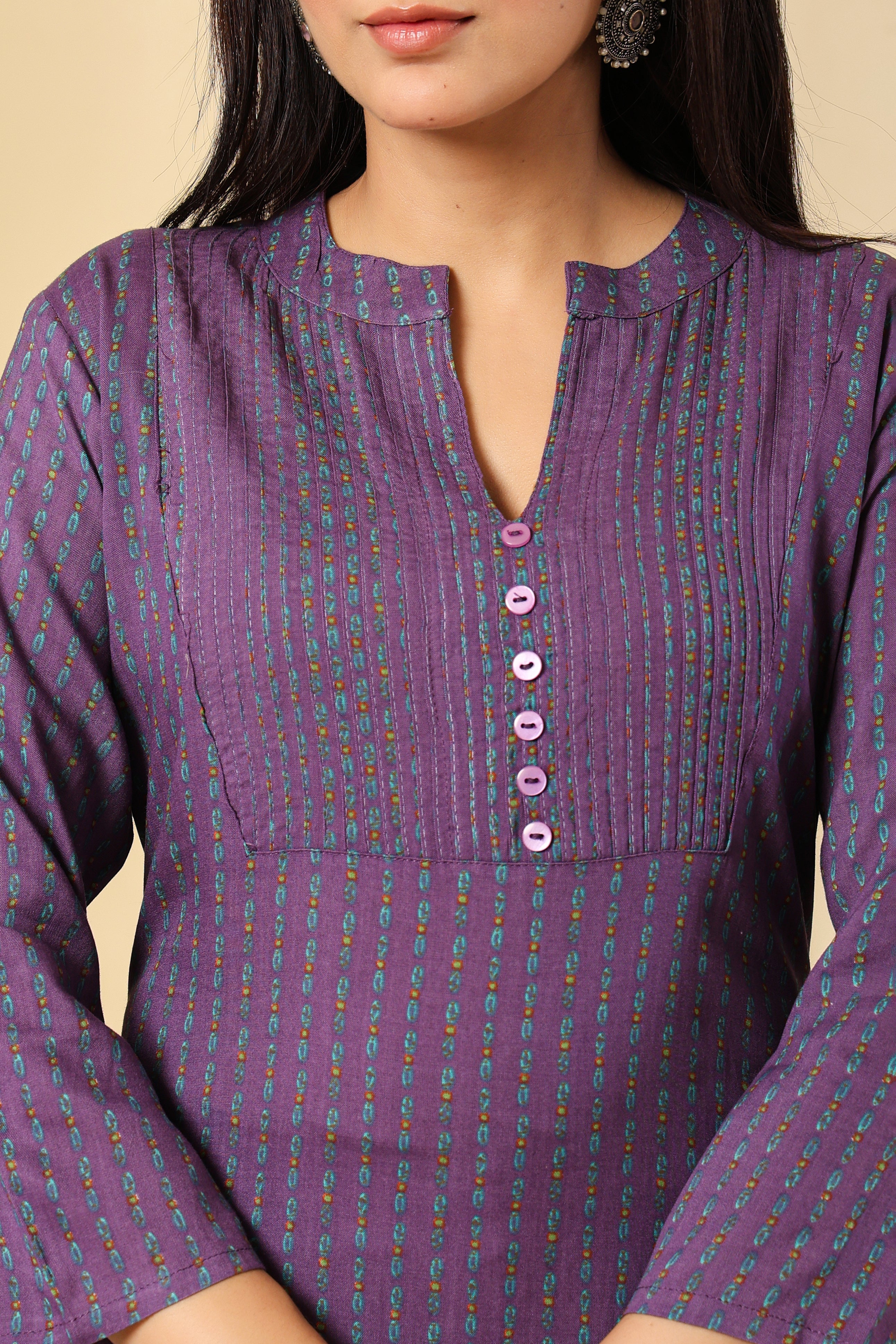 Elegant Purple Cotton Kurti with Minimal Stripes