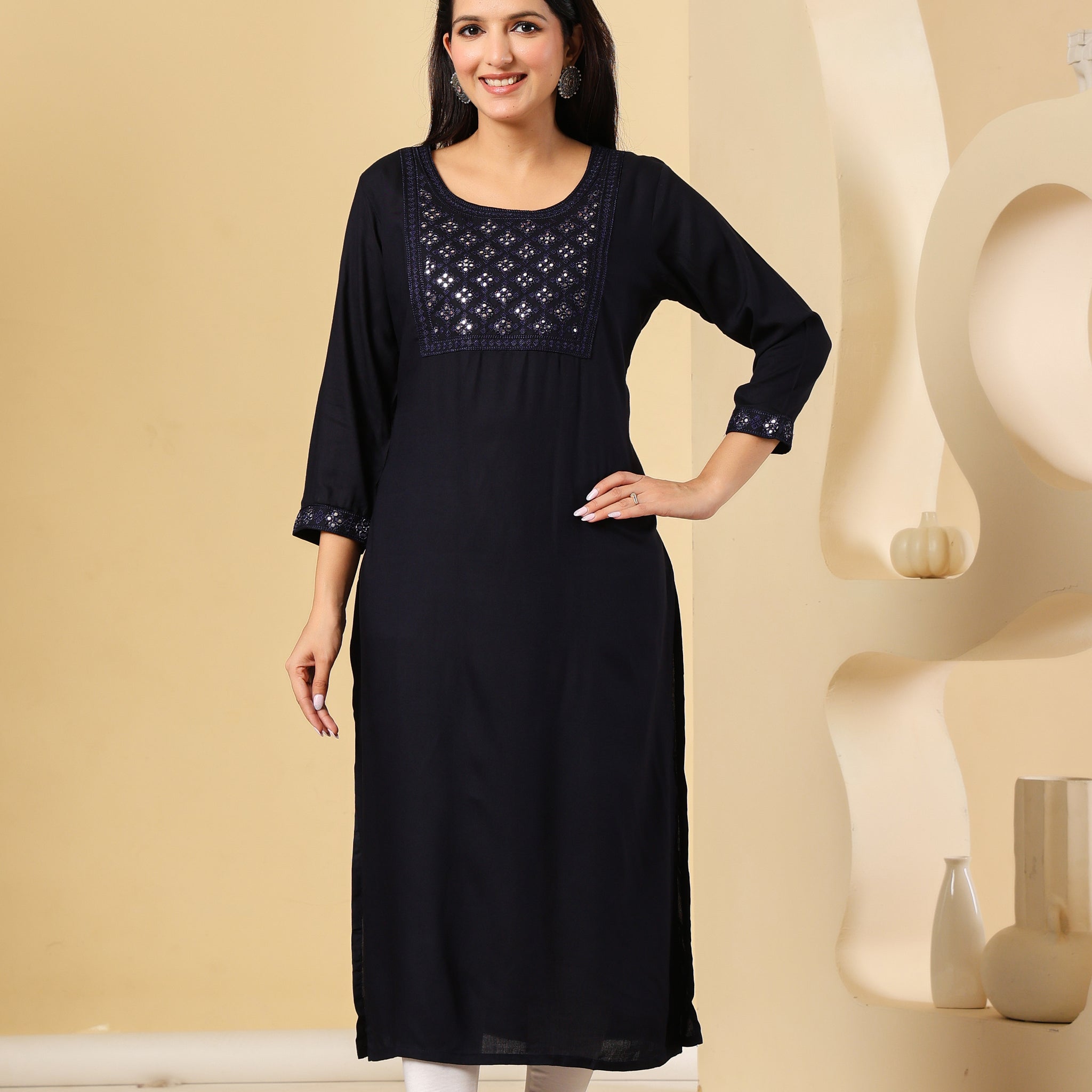 Classic Black Kurti with Elegant Mirror Work