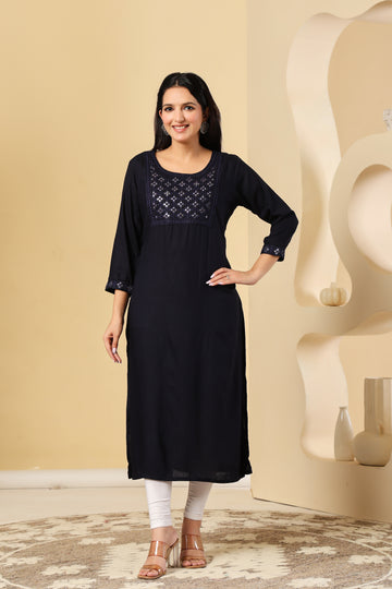 Classic Black Kurti with Elegant Mirror Work