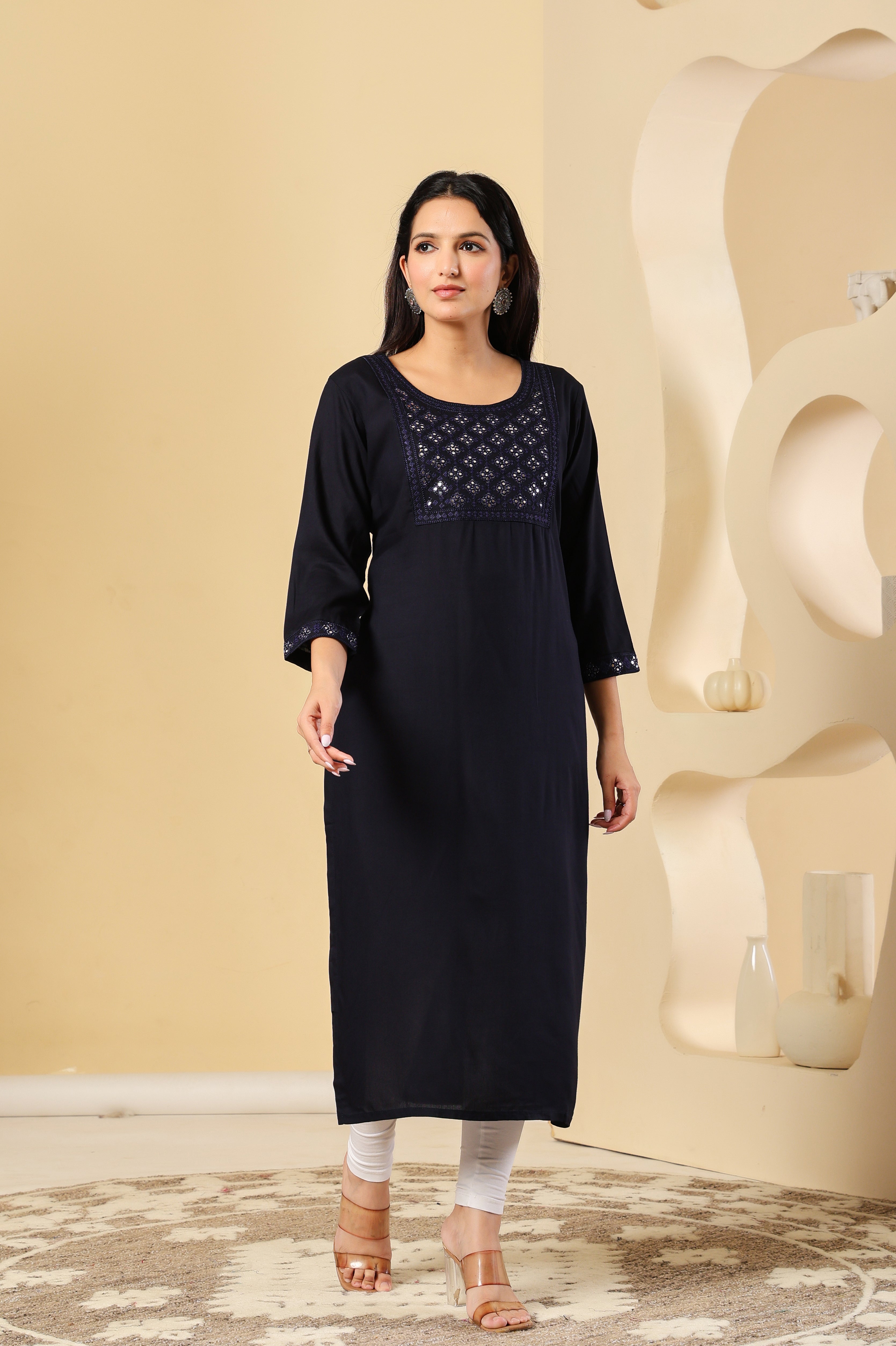 Classic Black Kurti with Elegant Mirror Work