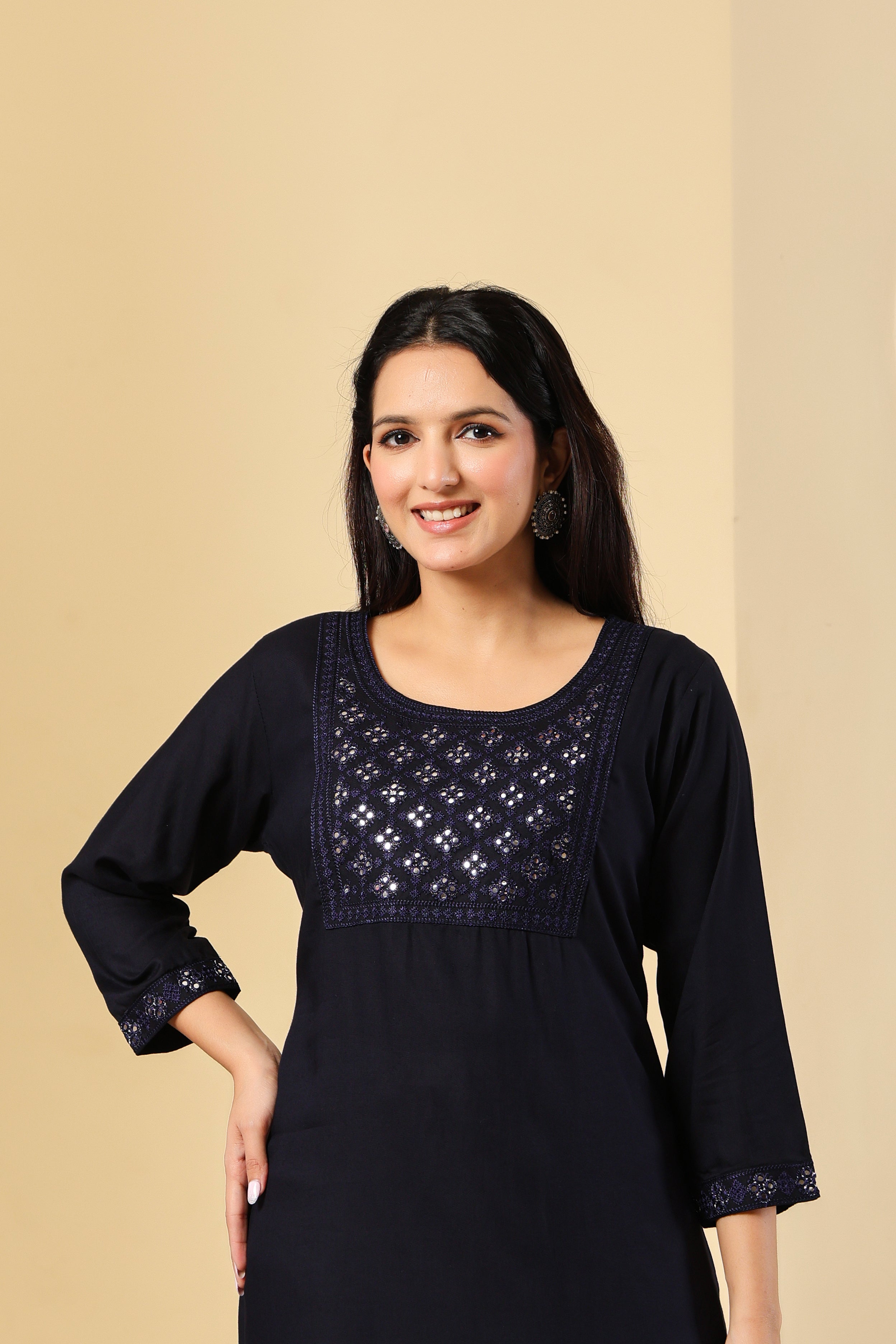 Classic Black Kurti with Elegant Mirror Work