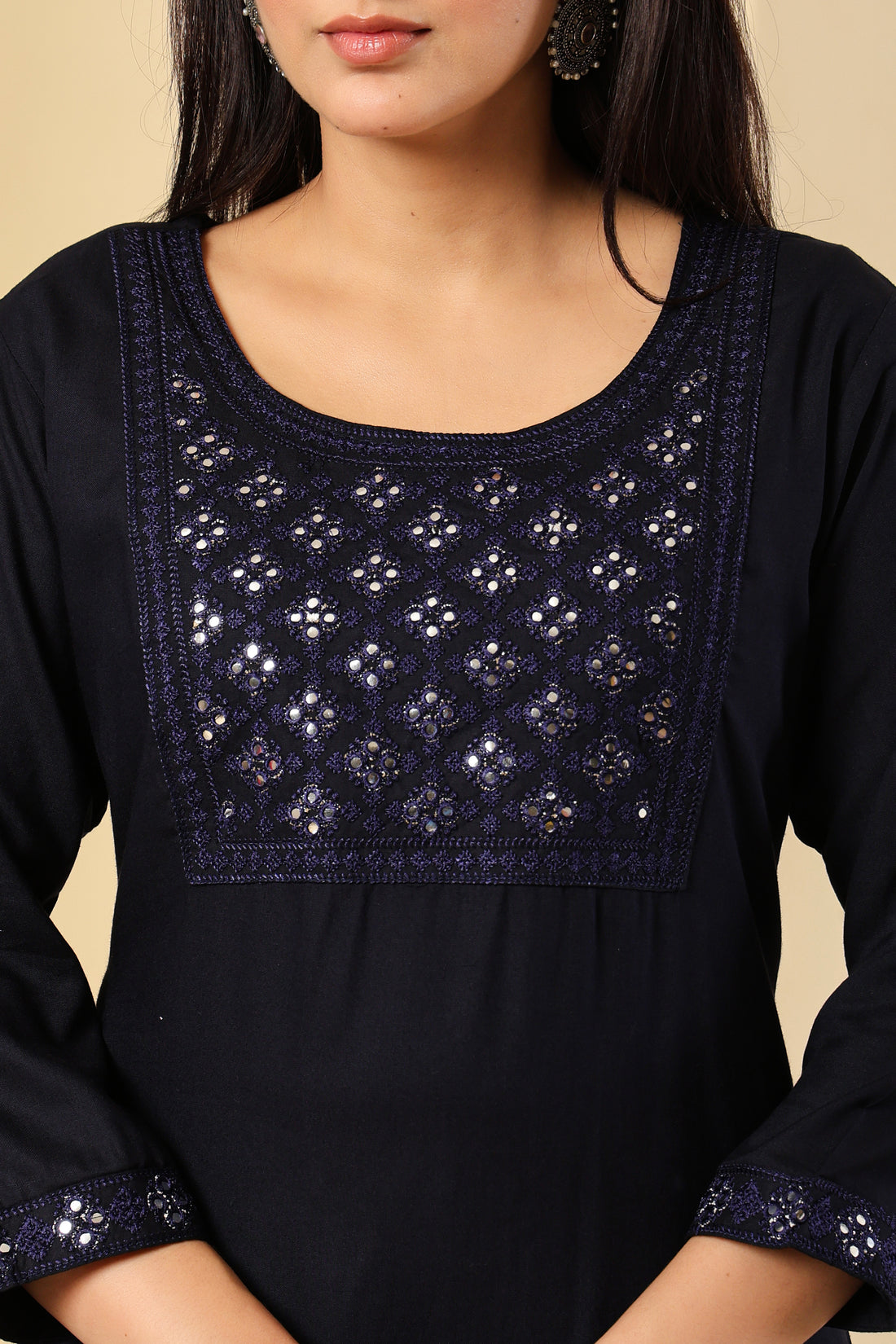 Classic Black Kurti with Elegant Mirror Work