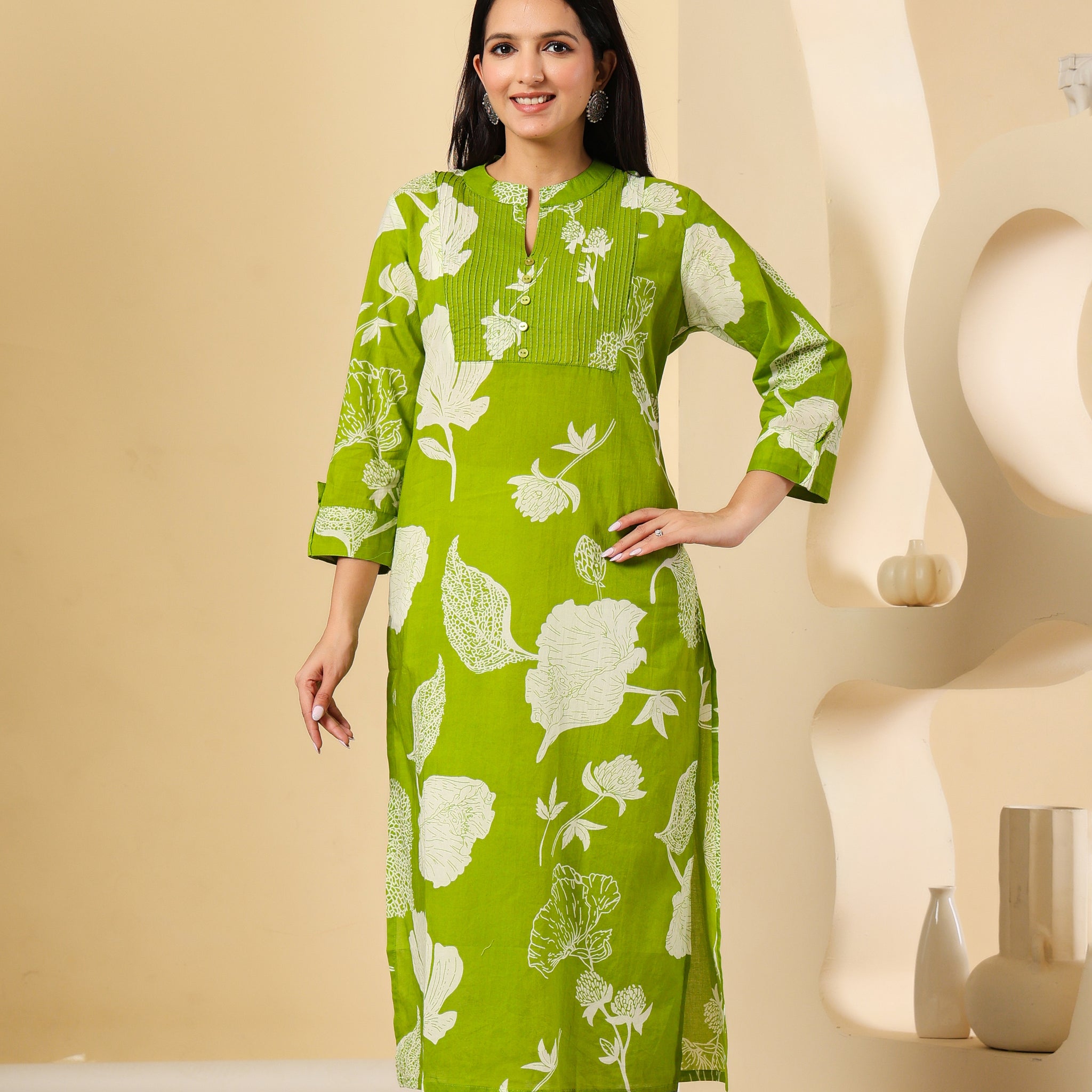 Chic & Refreshing Green Floral Kurti