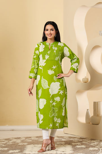 Chic & Refreshing Green Floral Kurti