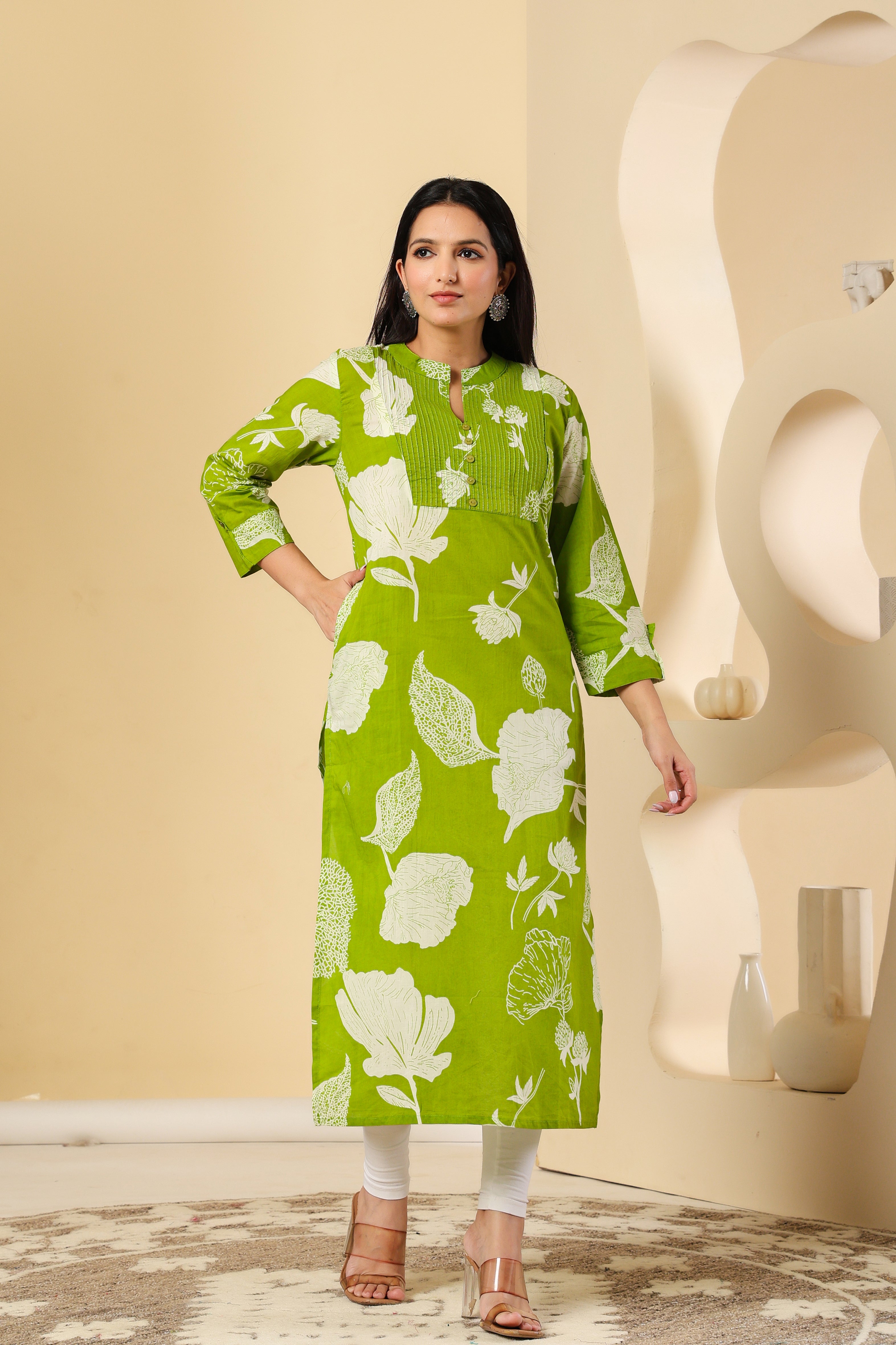 Chic & Refreshing Green Floral Kurti