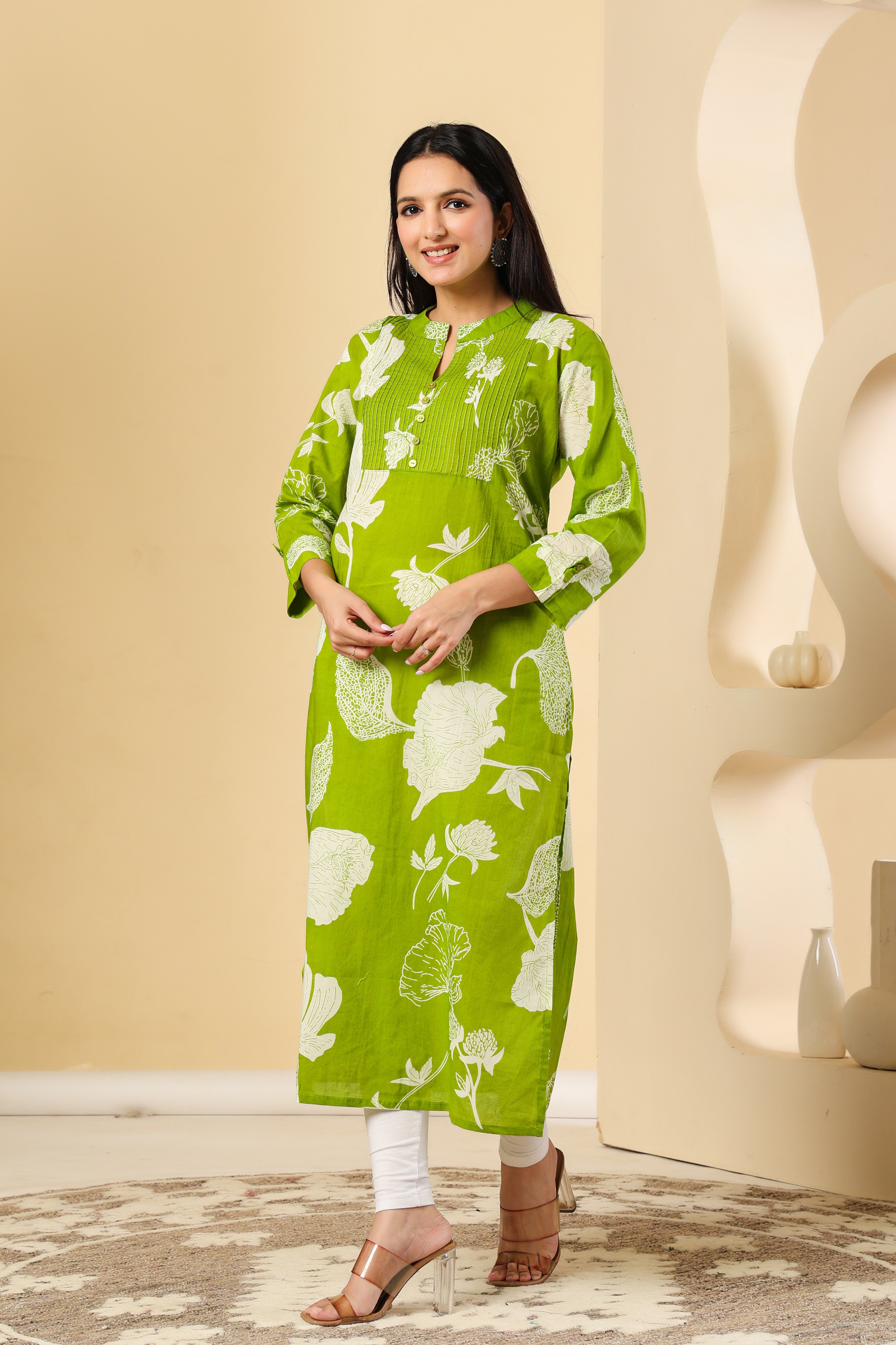 Chic & Refreshing Green Floral Kurti