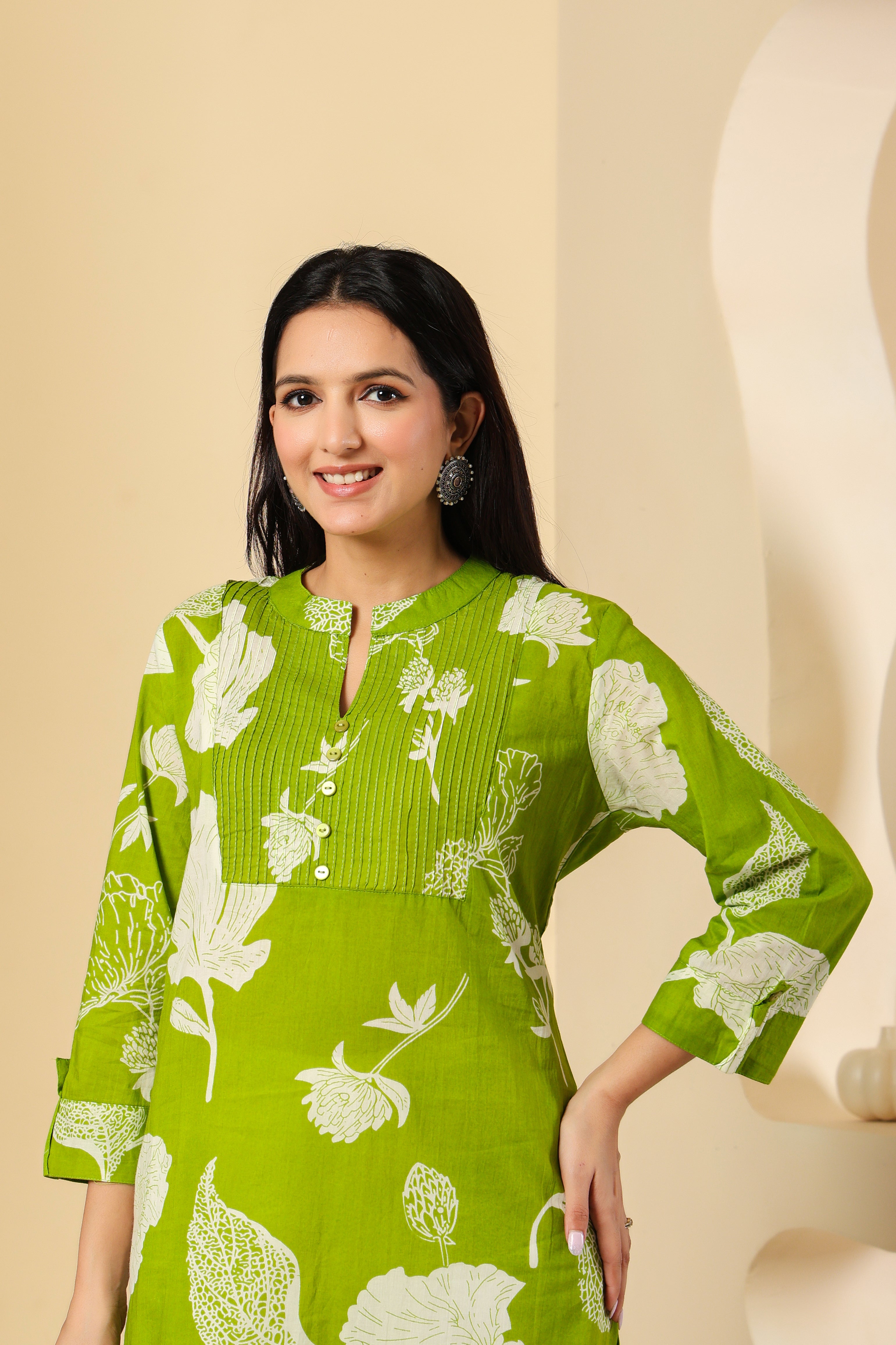 Chic & Refreshing Green Floral Kurti
