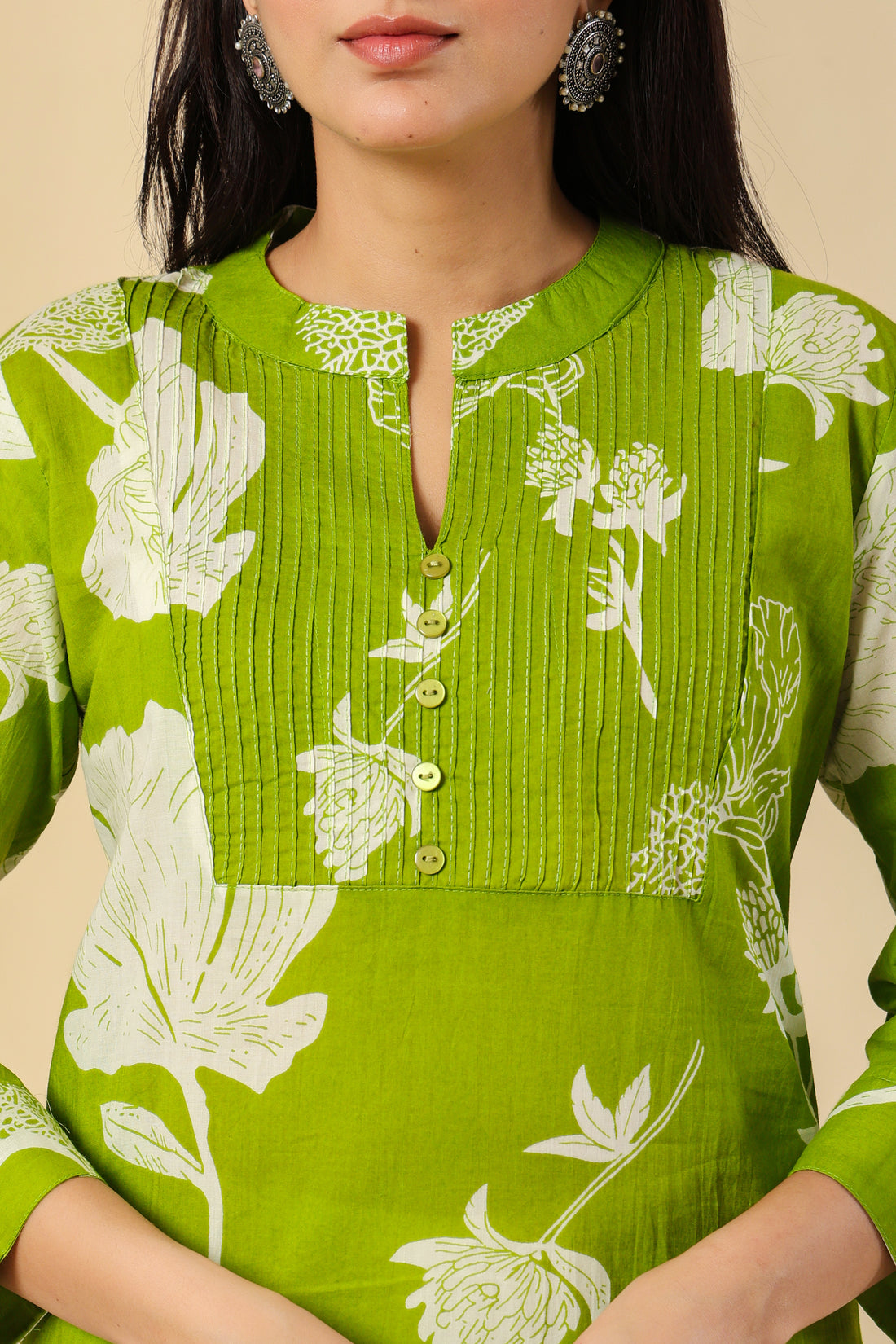 Chic & Refreshing Green Floral Kurti