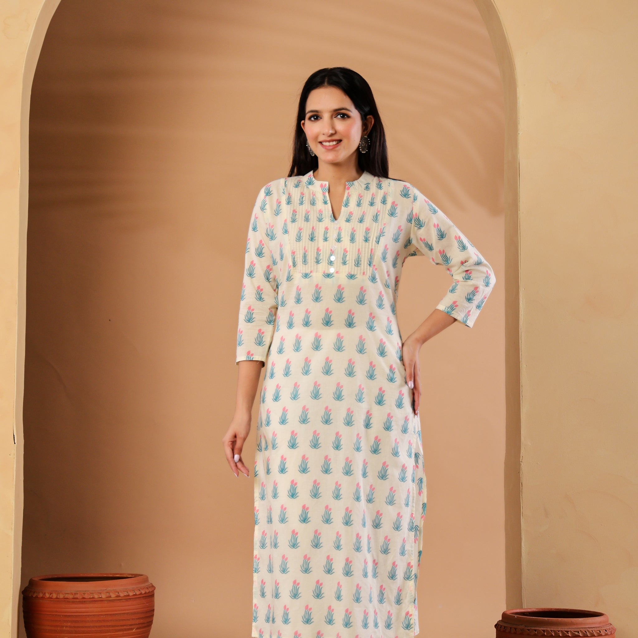 Light & Refreshing White Printed Kurti