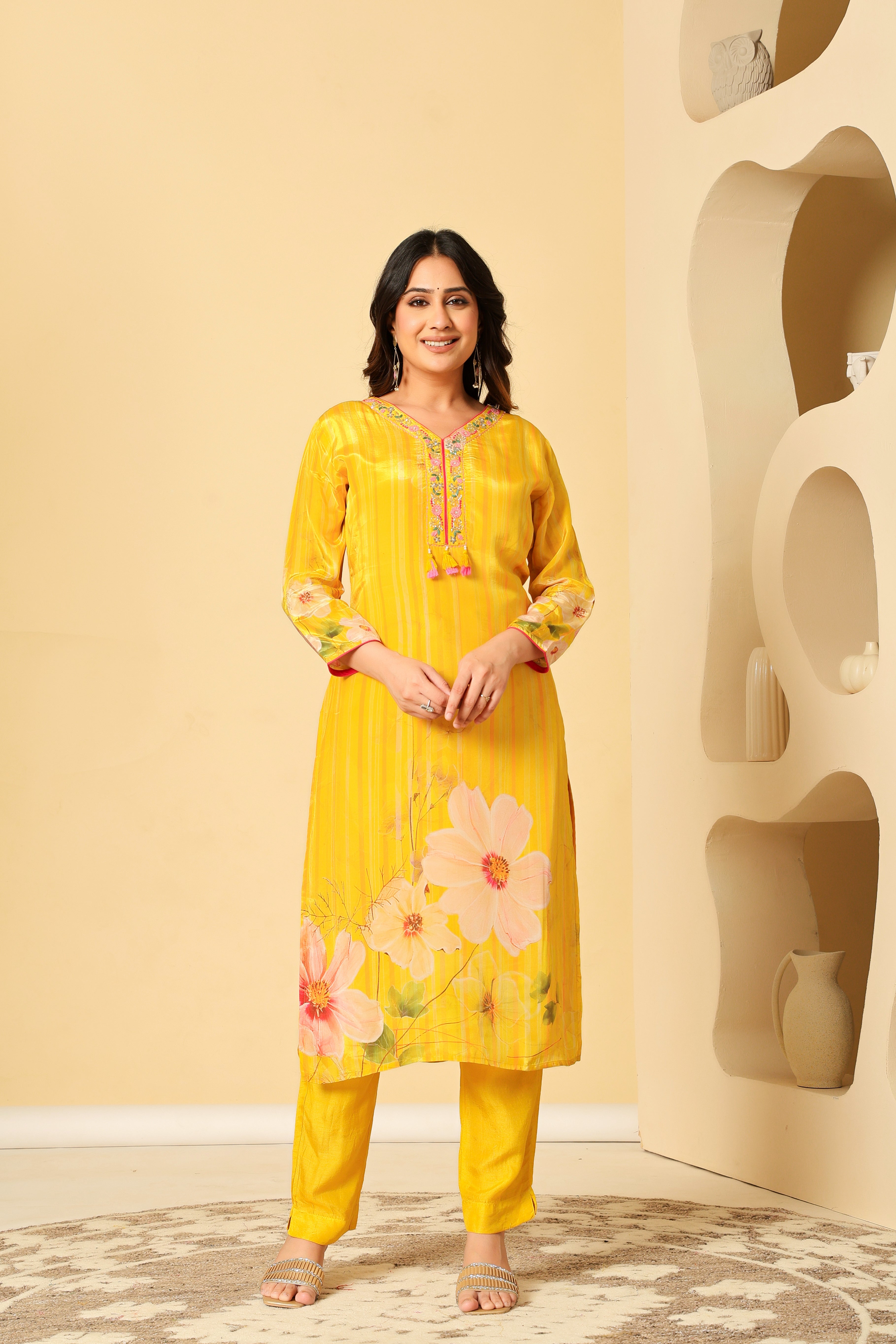 Sunshine Yellow Floral Kurta Set with Dupatta – Festive & Elegant Look