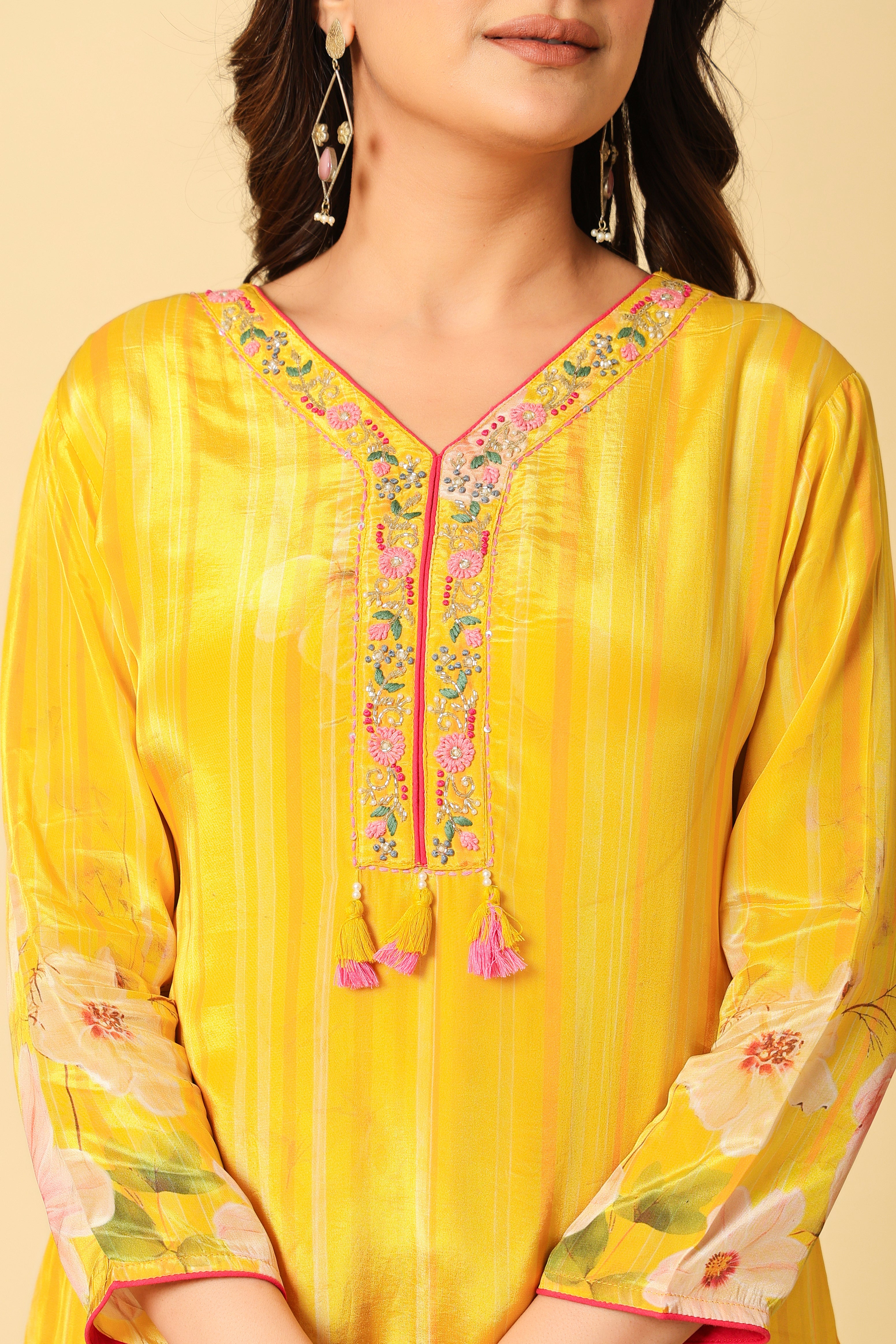 Sunshine Yellow Floral Kurta Set with Dupatta – Festive & Elegant Look