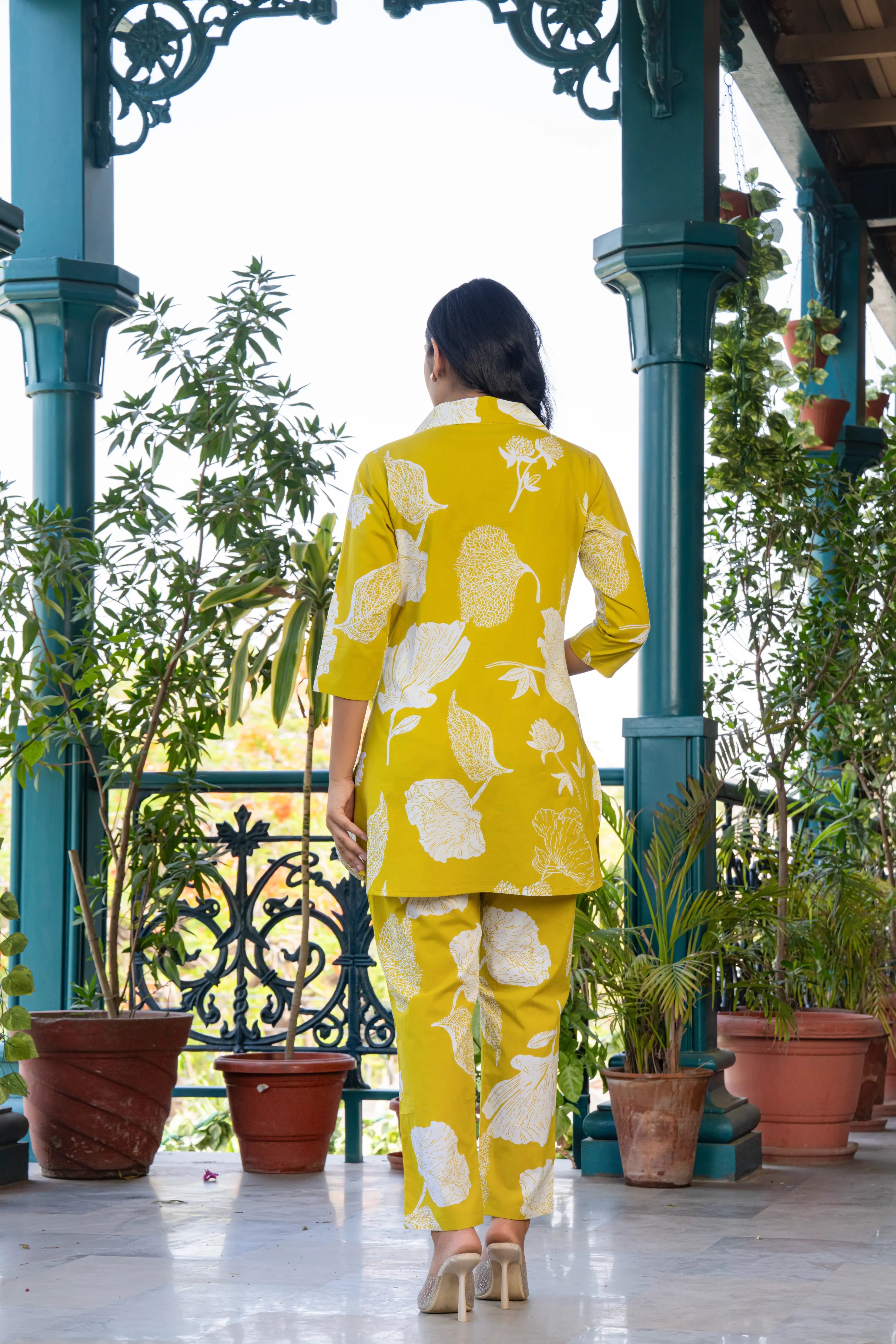 Lemon Pure Cotton Co-Ord Set With Beautiful Adda Work