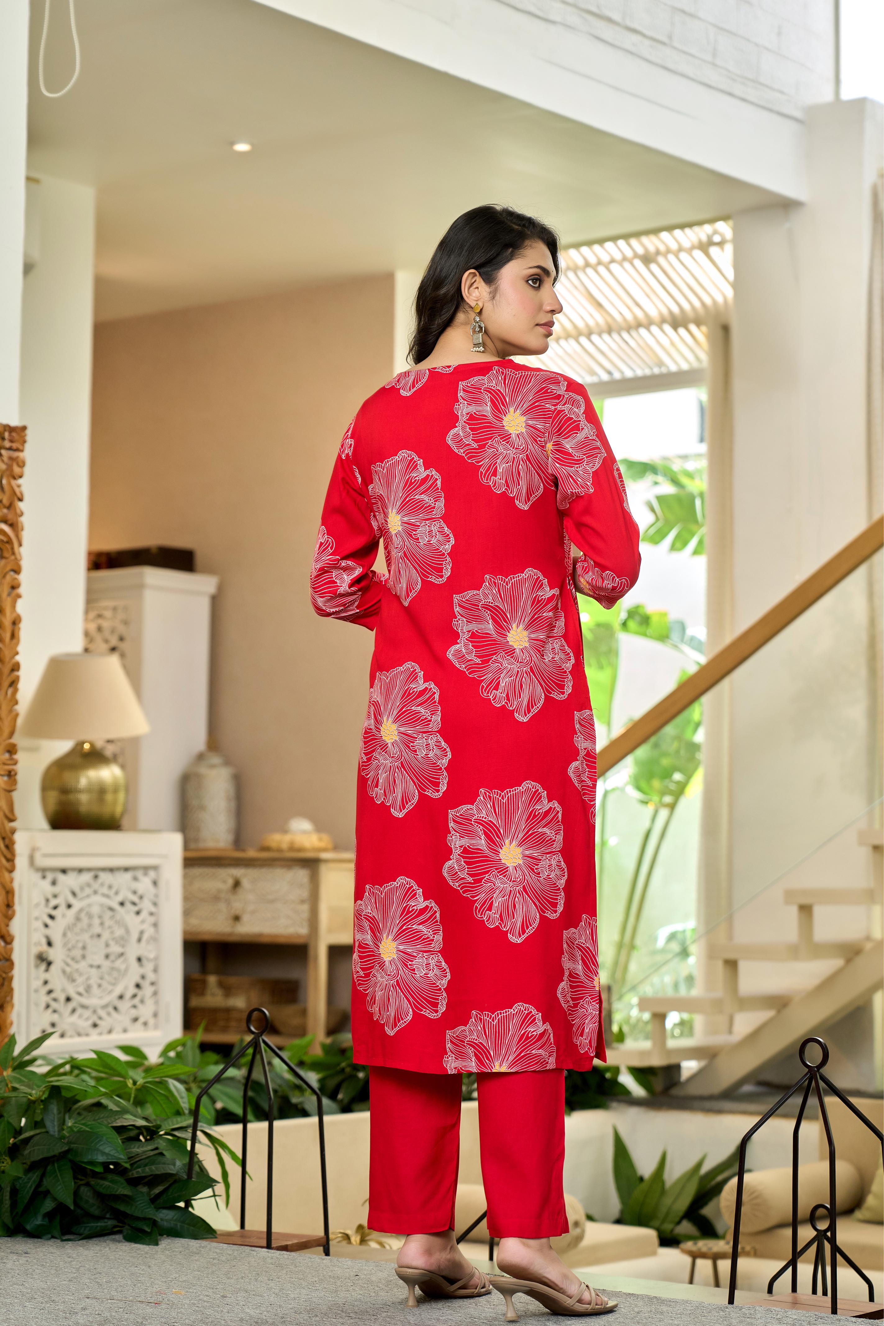 Scarlet Bloom Kurta Set