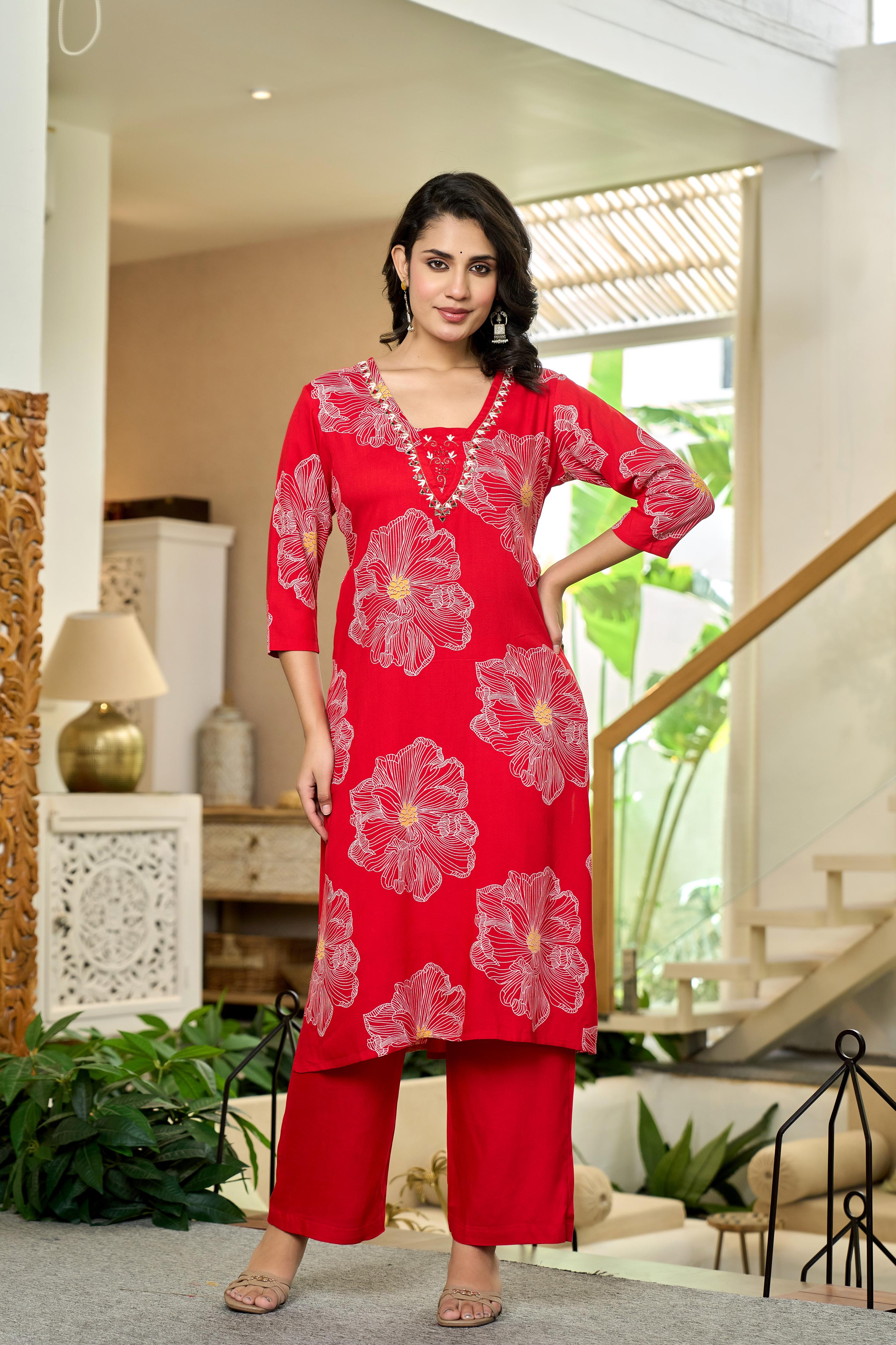 Scarlet Bloom Kurta Set