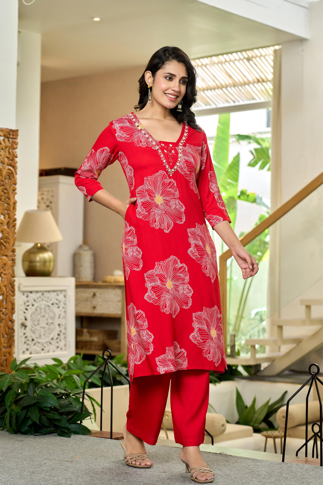 Scarlet Bloom Kurta Set
