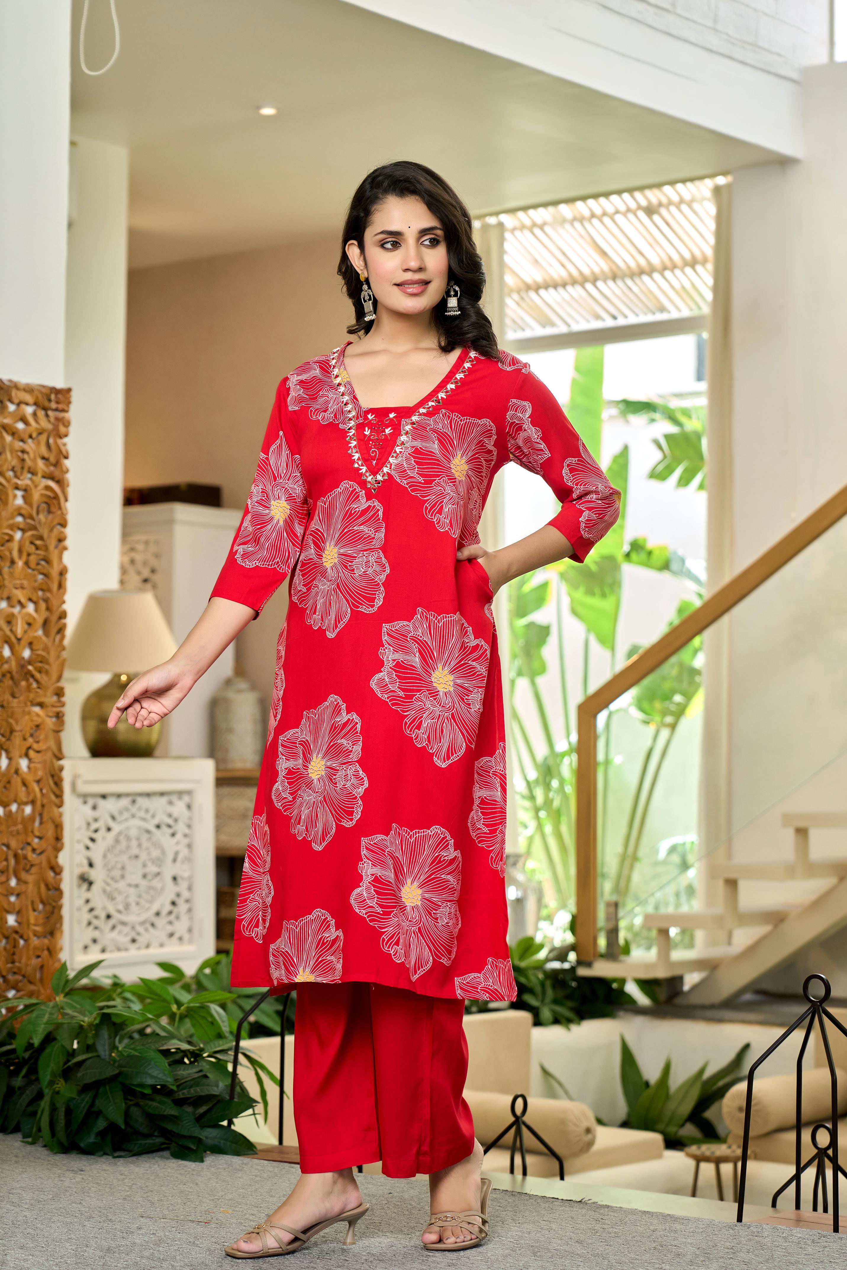 Scarlet Bloom Kurta Set