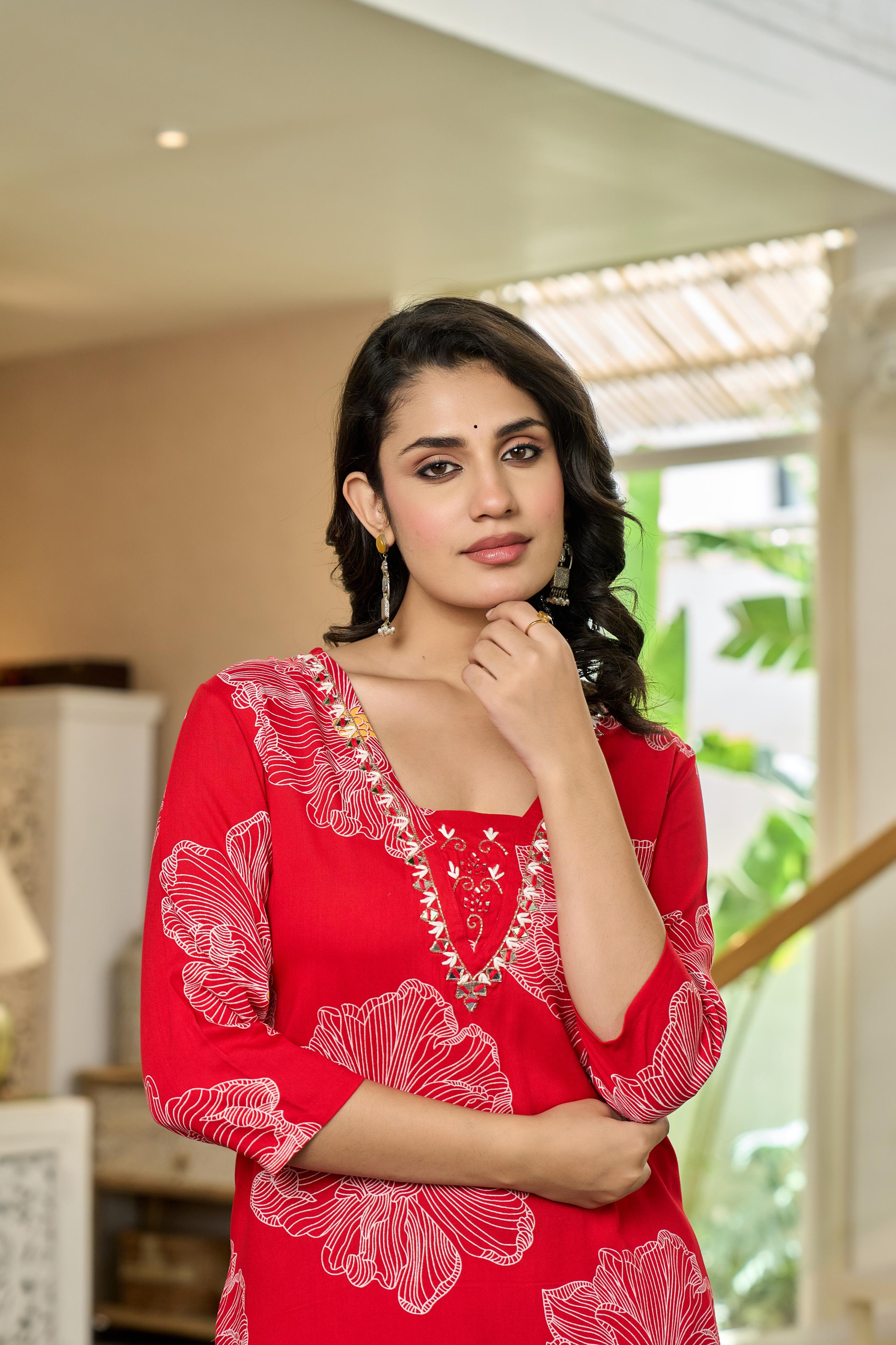 Scarlet Bloom Kurta Set