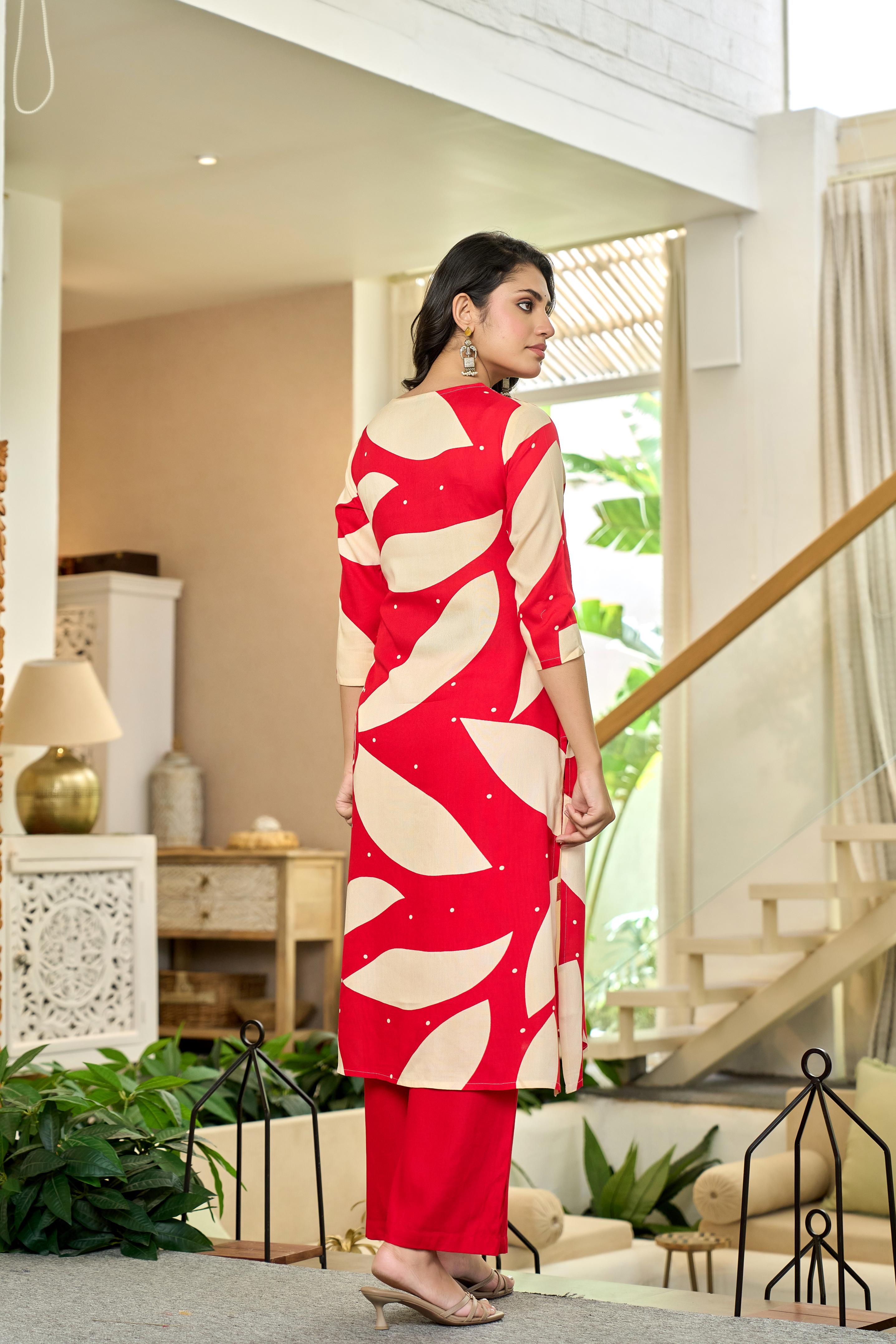 Red Leaf Kurta Set