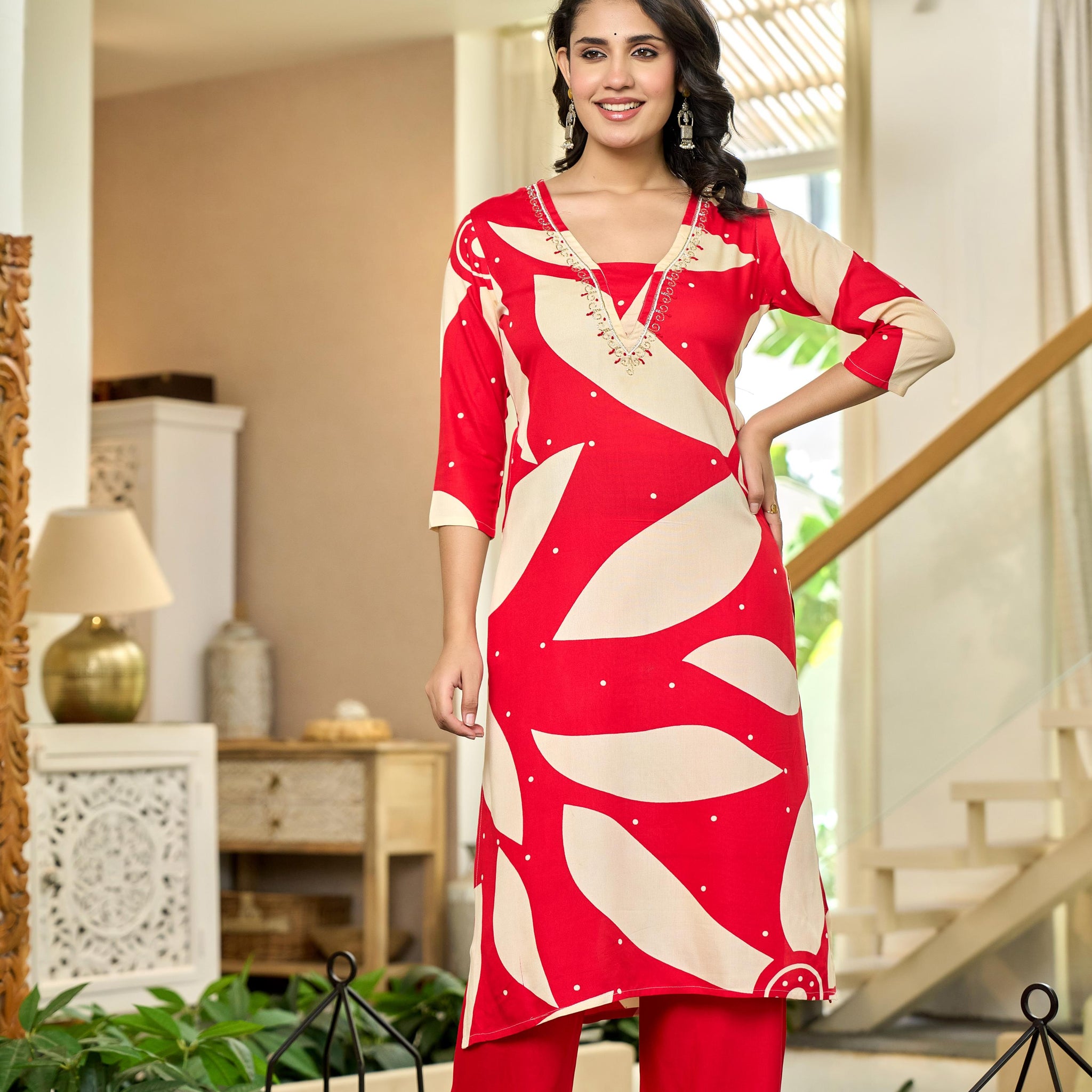 Red Leaf Kurta Set