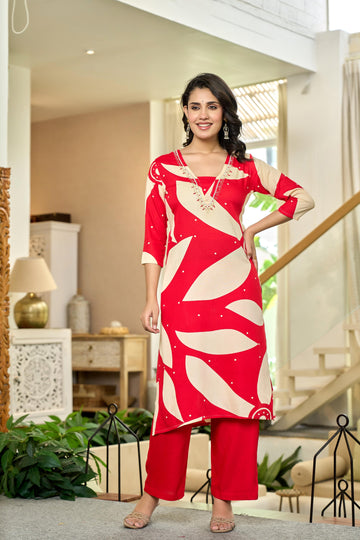 Red Leaf Kurta Set