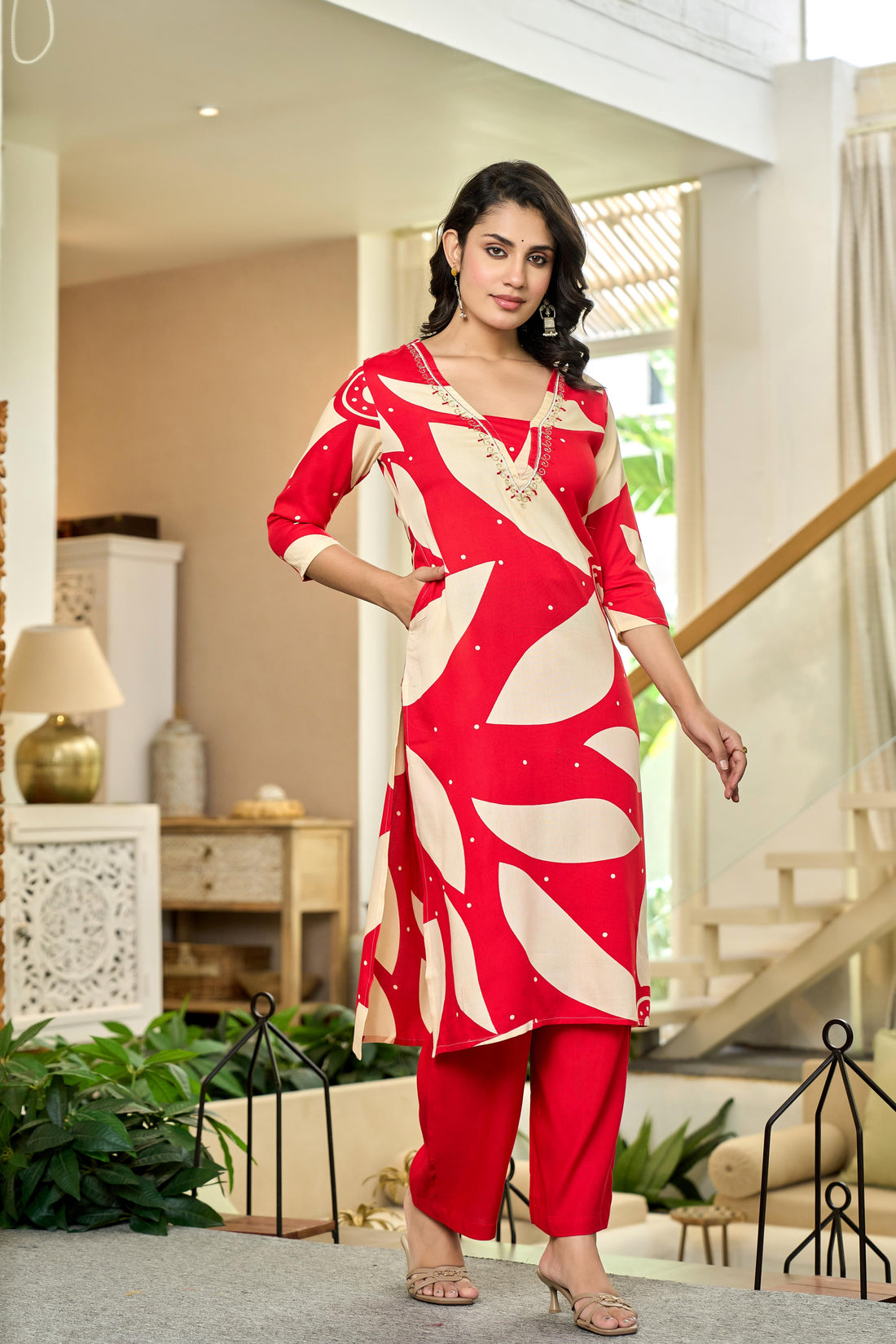 Red Leaf Kurta Set