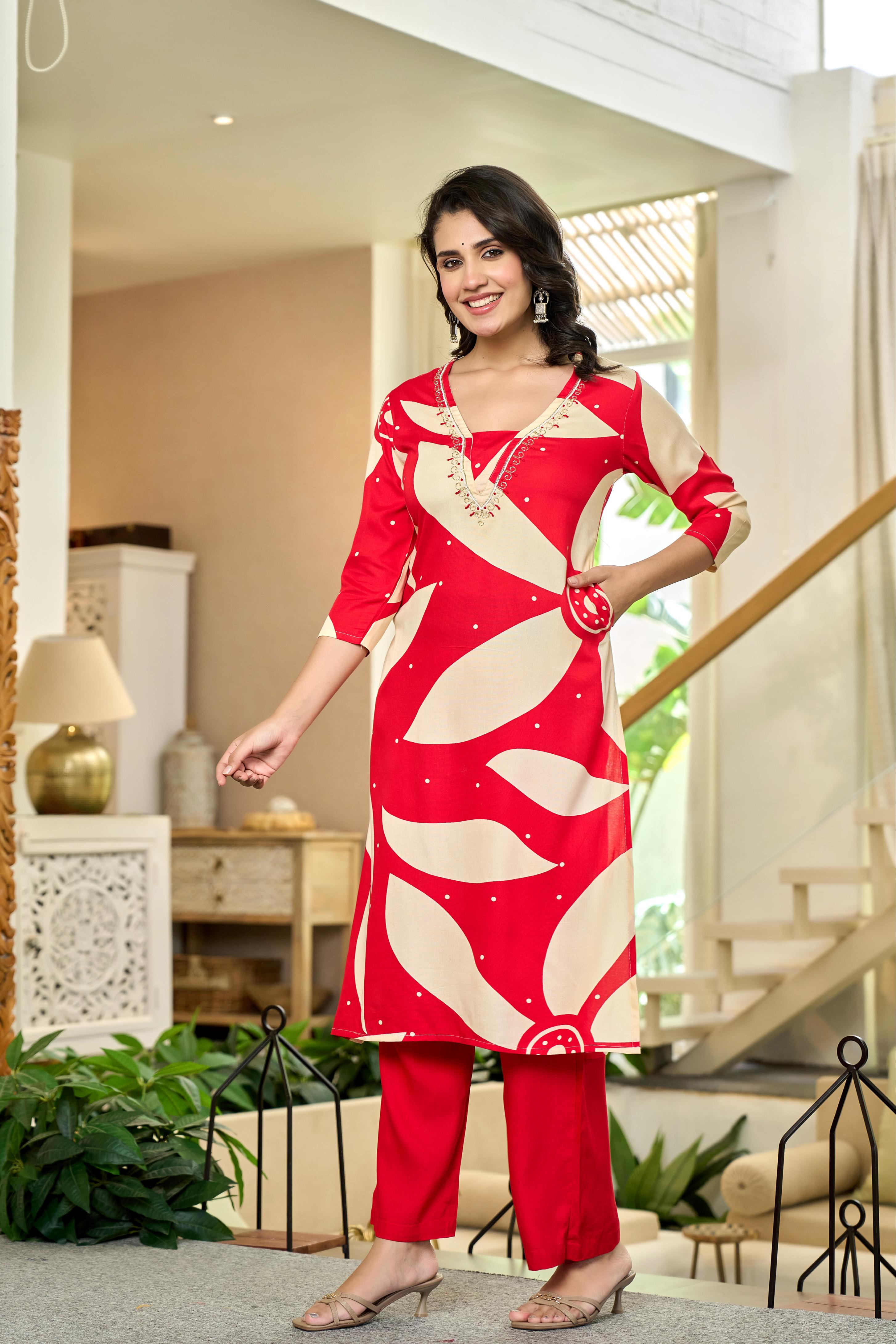 Red Leaf Kurta Set