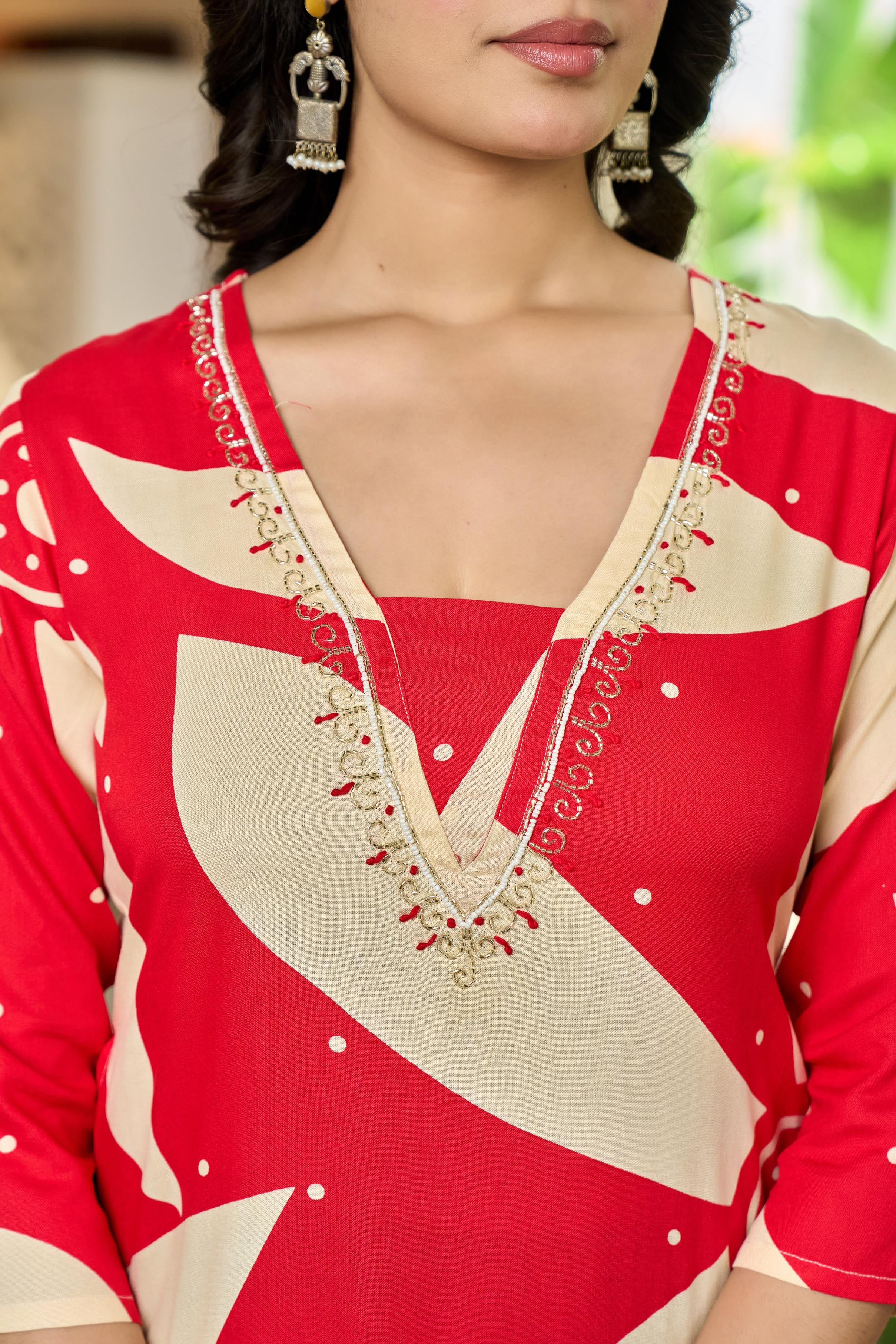 Red Leaf Kurta Set