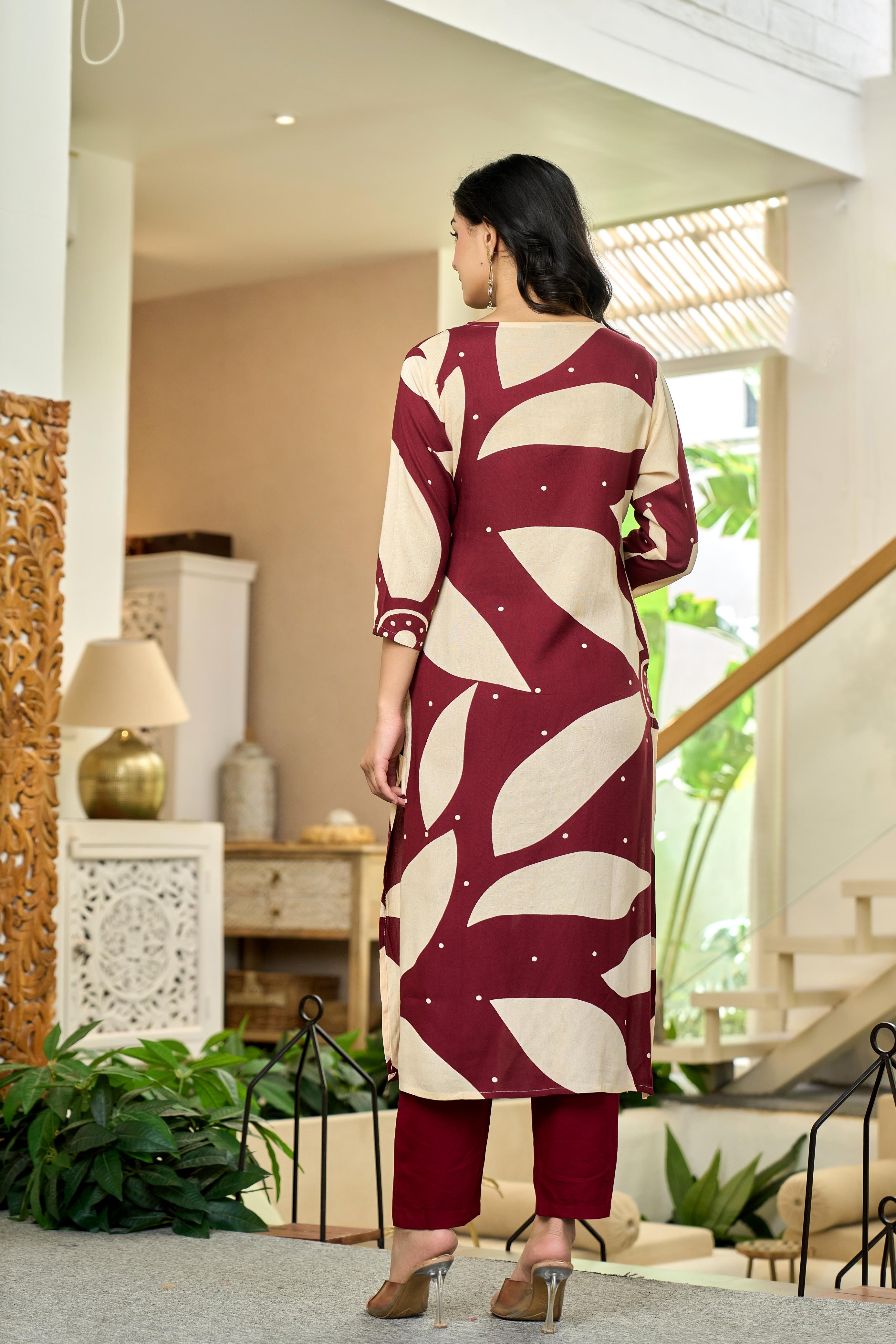 Maroon Leaf Kurta Set
