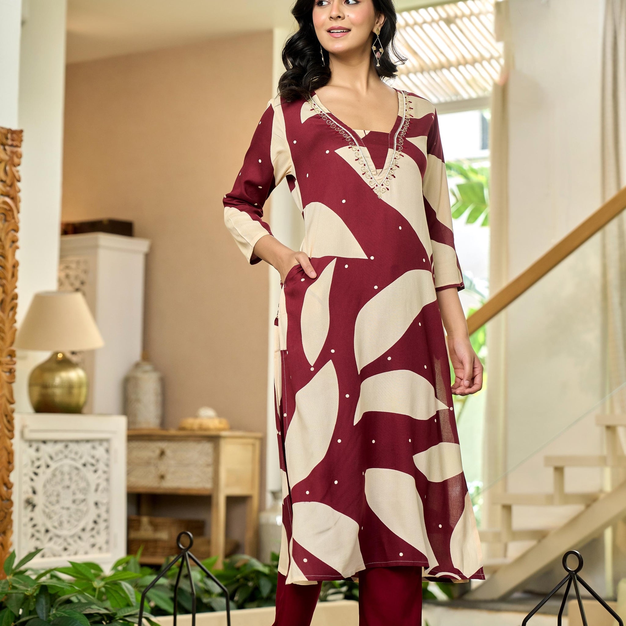 Maroon Leaf Kurta Set