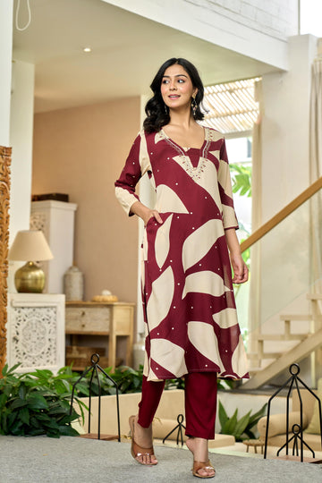 Maroon Leaf Kurta Set