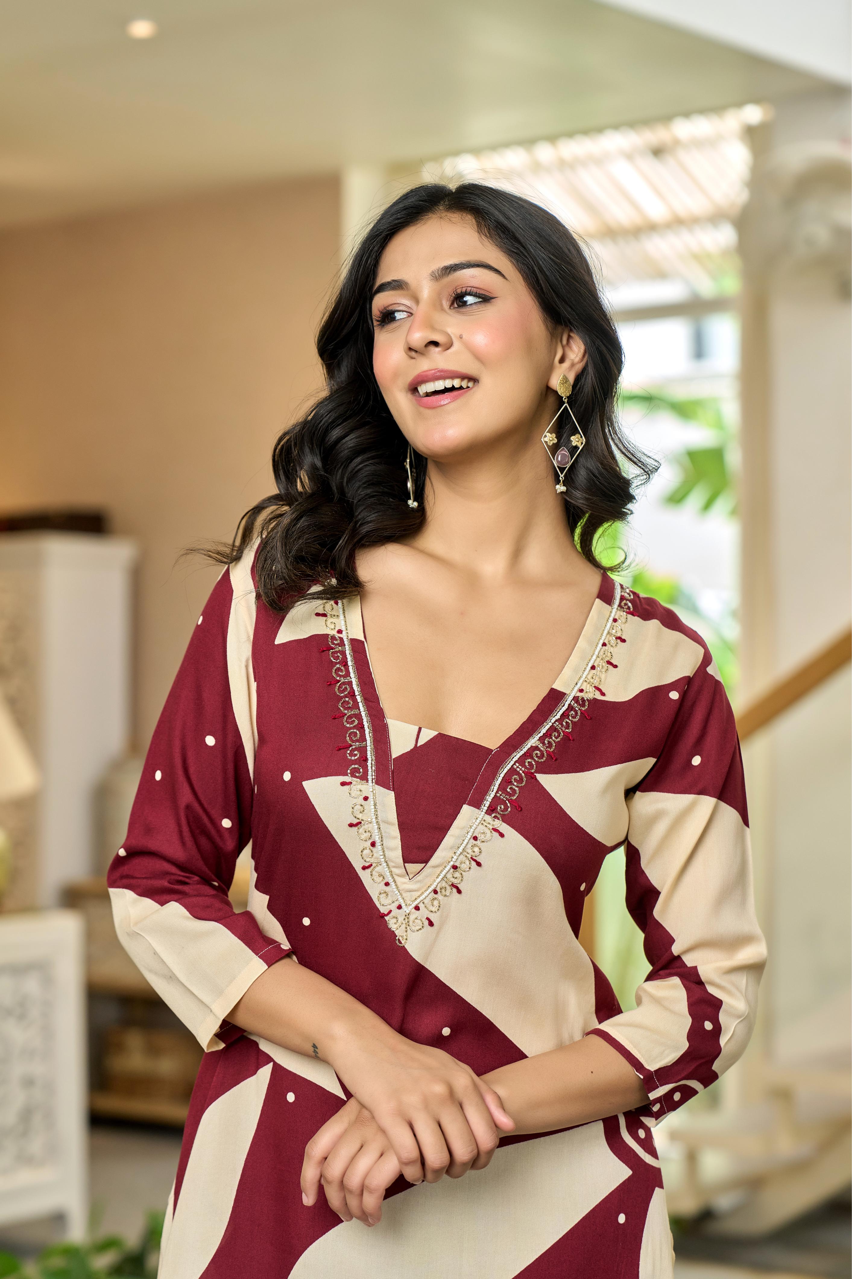 Maroon Leaf Kurta Set
