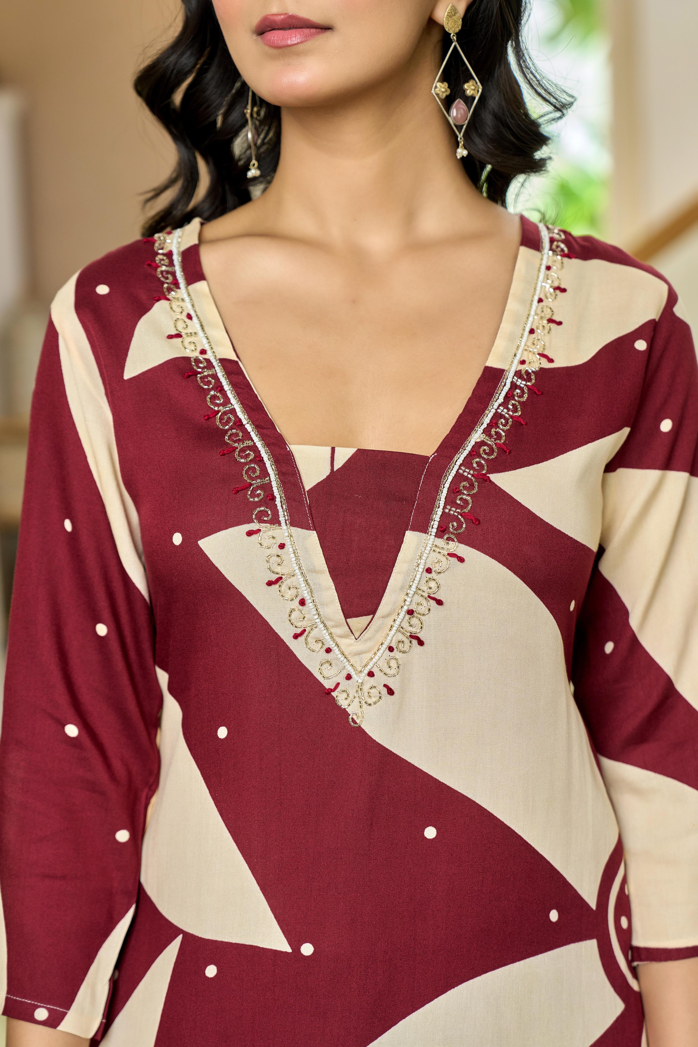 Maroon Leaf Kurta Set