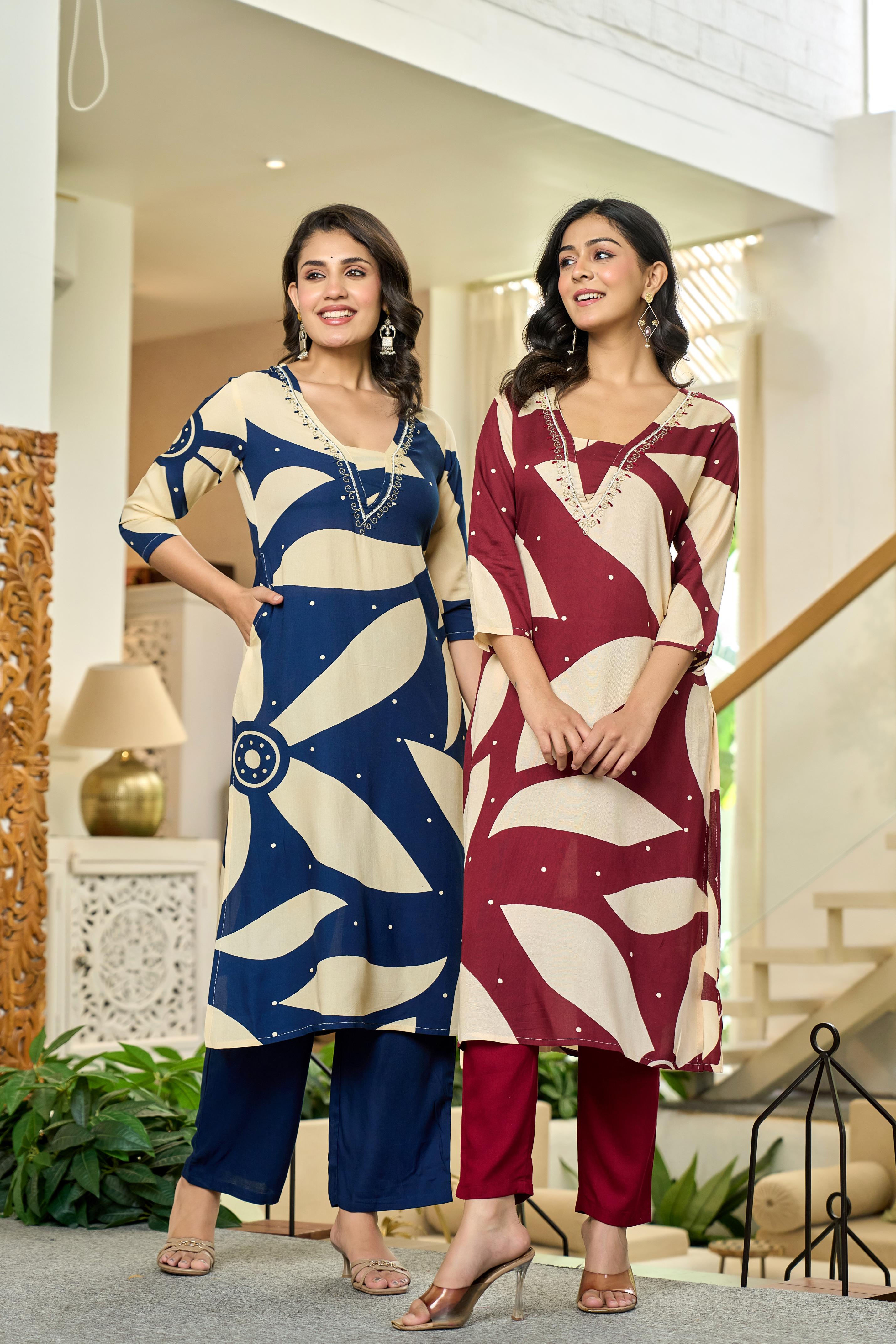 Maroon Leaf Kurta Set
