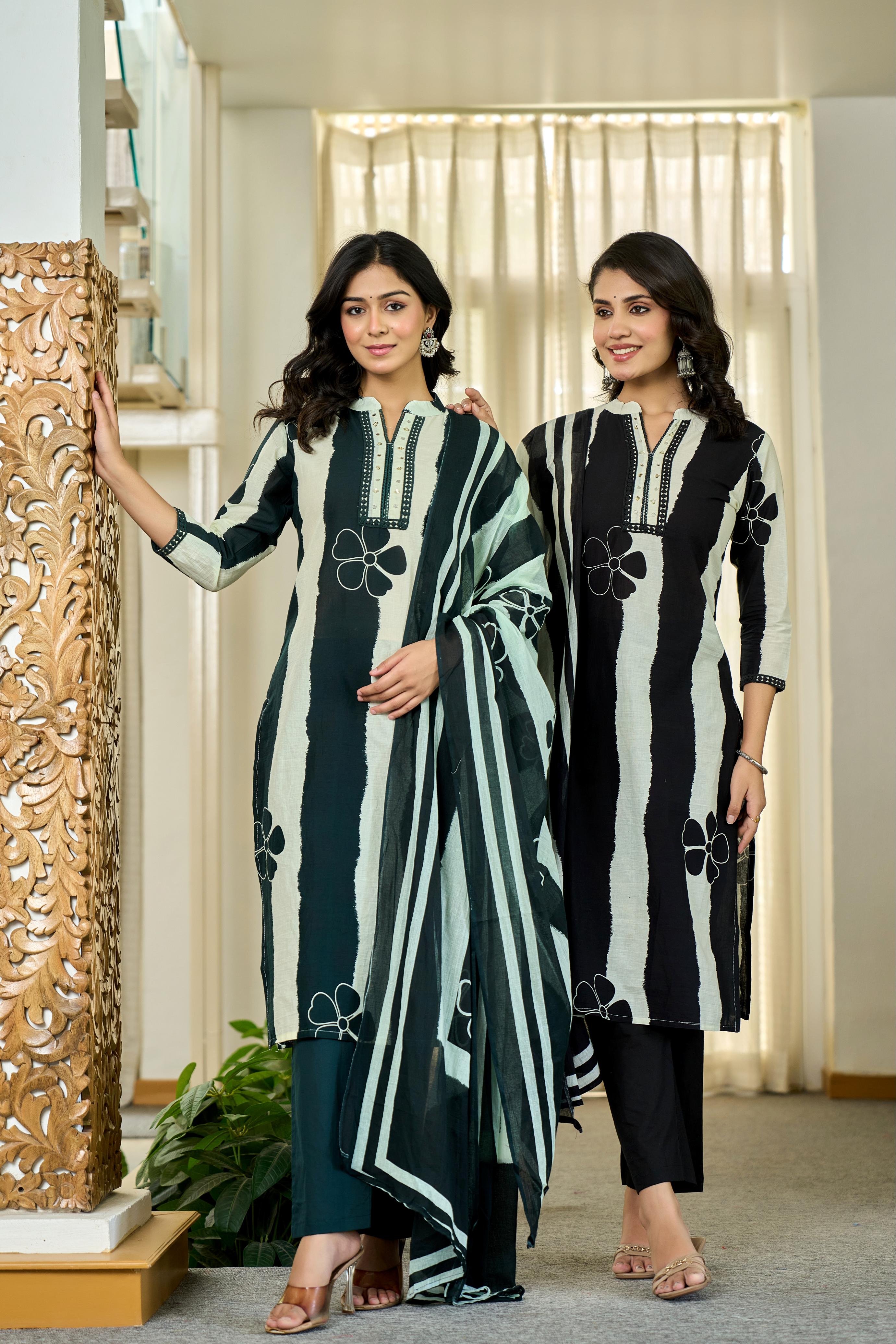 Emerald Floral Stripes