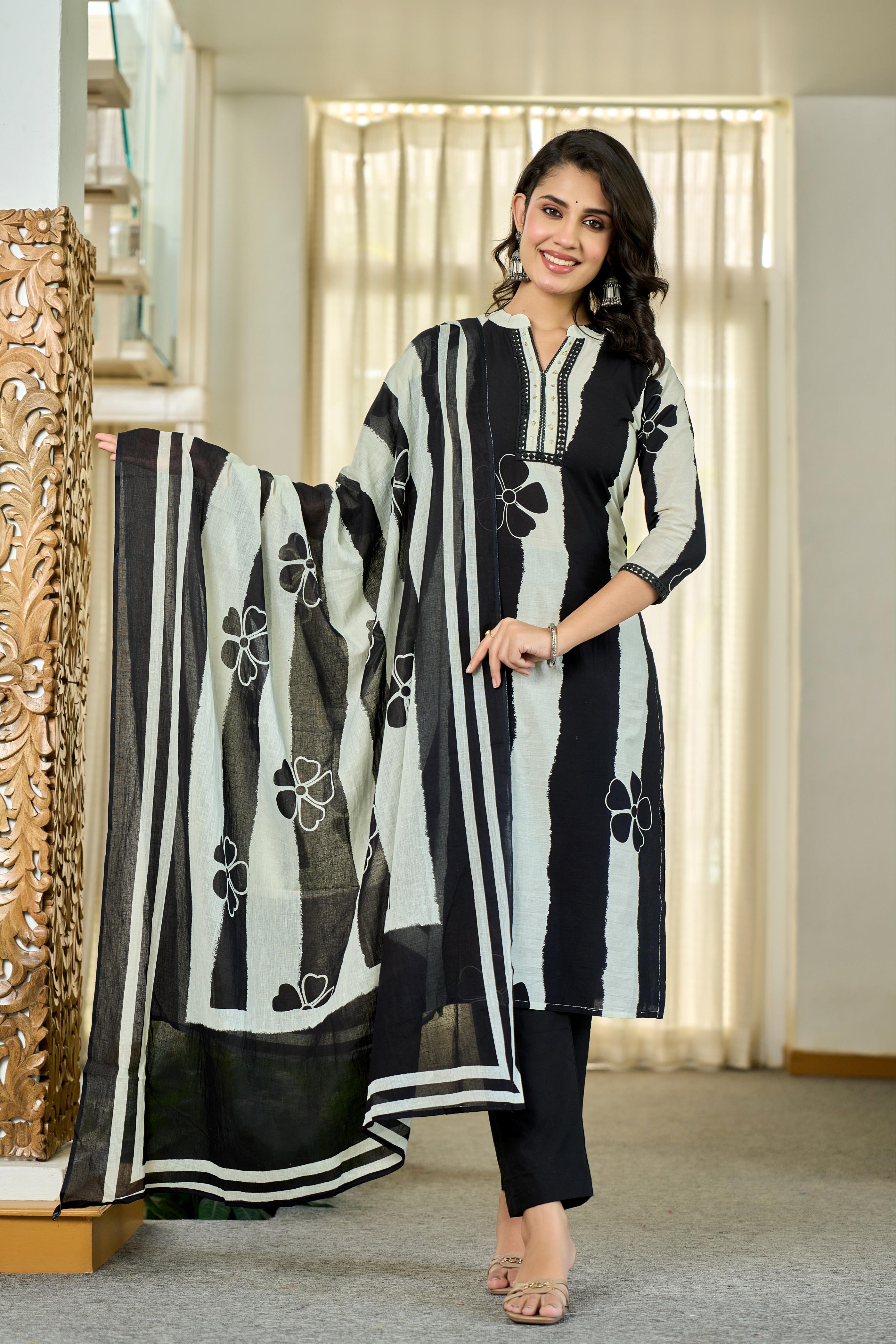 Black Floral Stripe