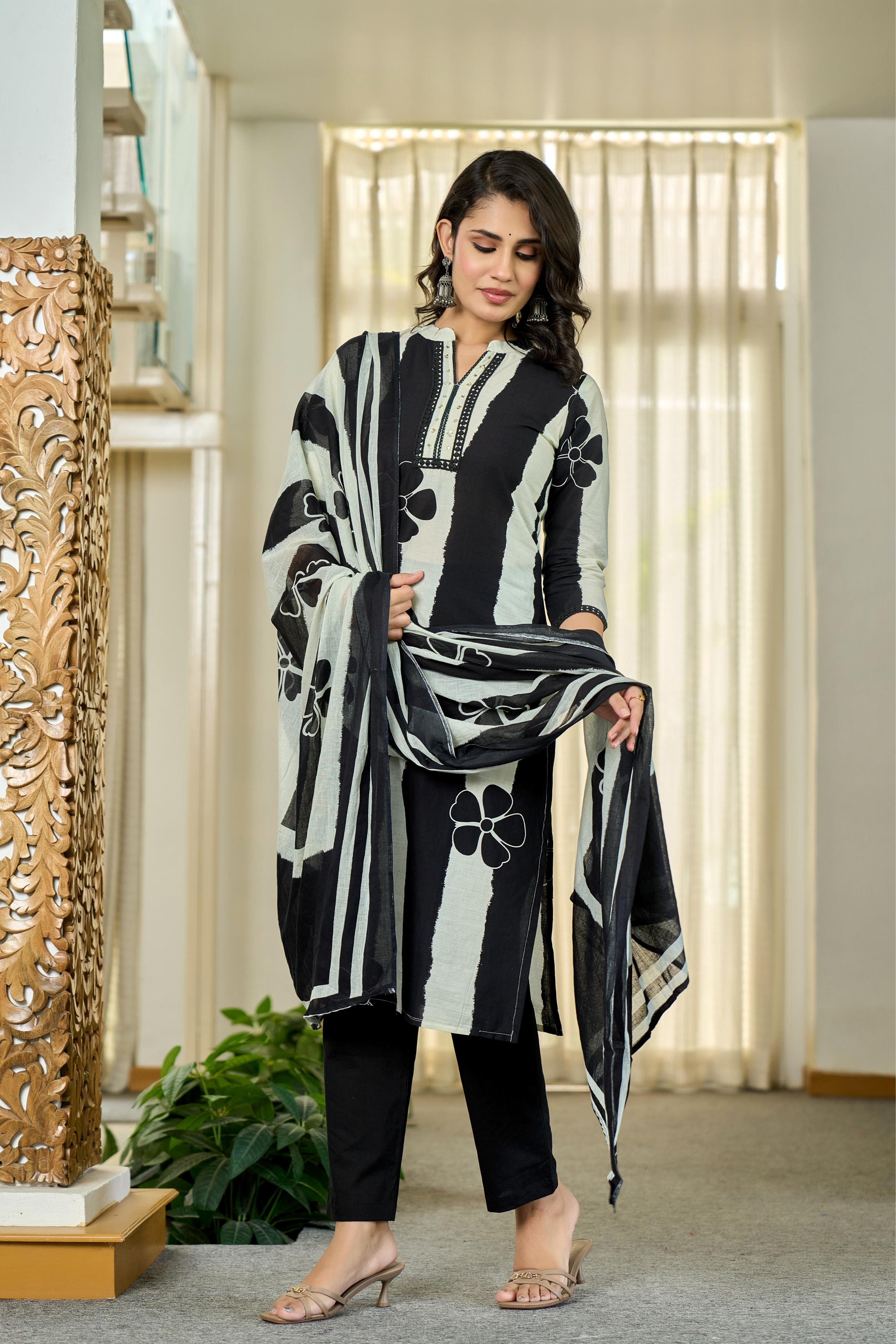 Black Floral Stripe