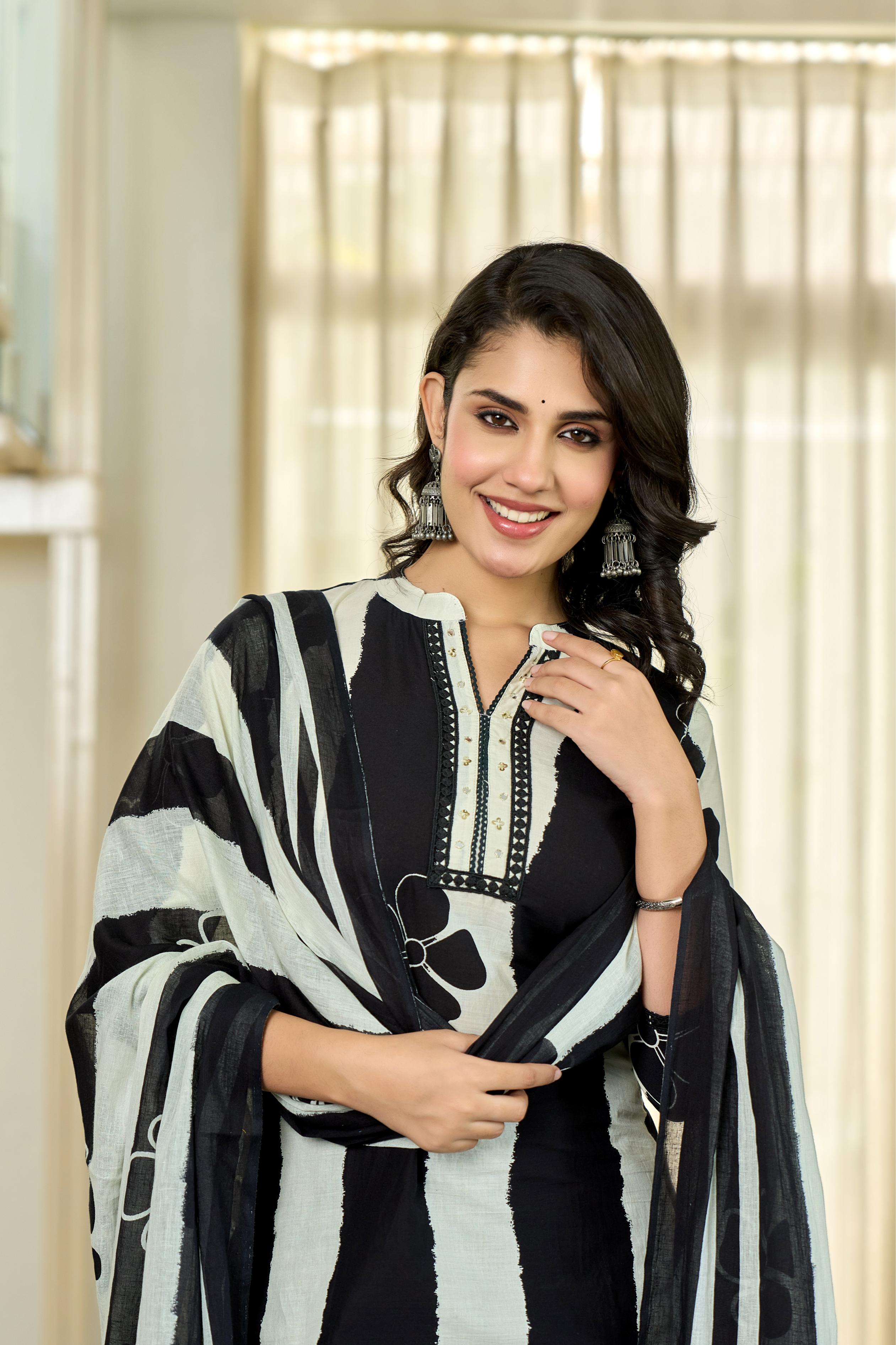 Black Floral Stripe