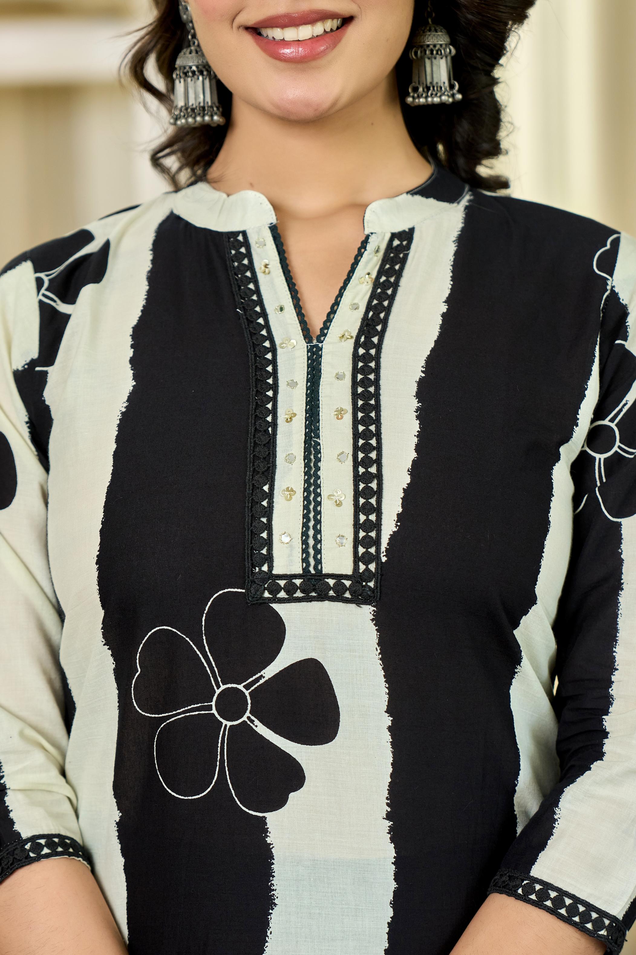 Black Floral Stripe